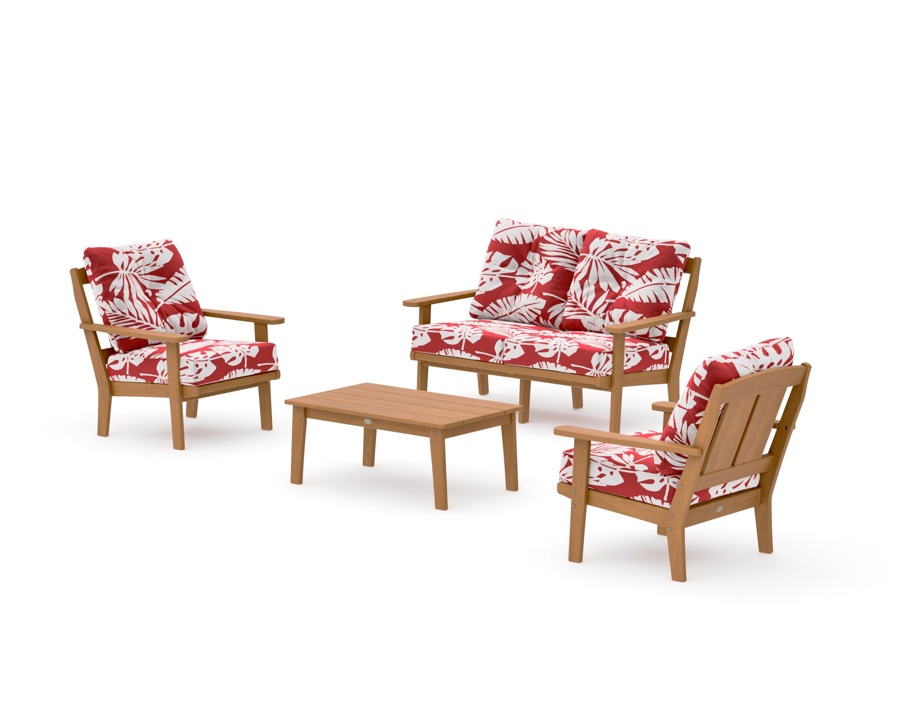 Mission 4-Piece Deep Seating Set with Loveseat in Natural / Leaf Crimson
