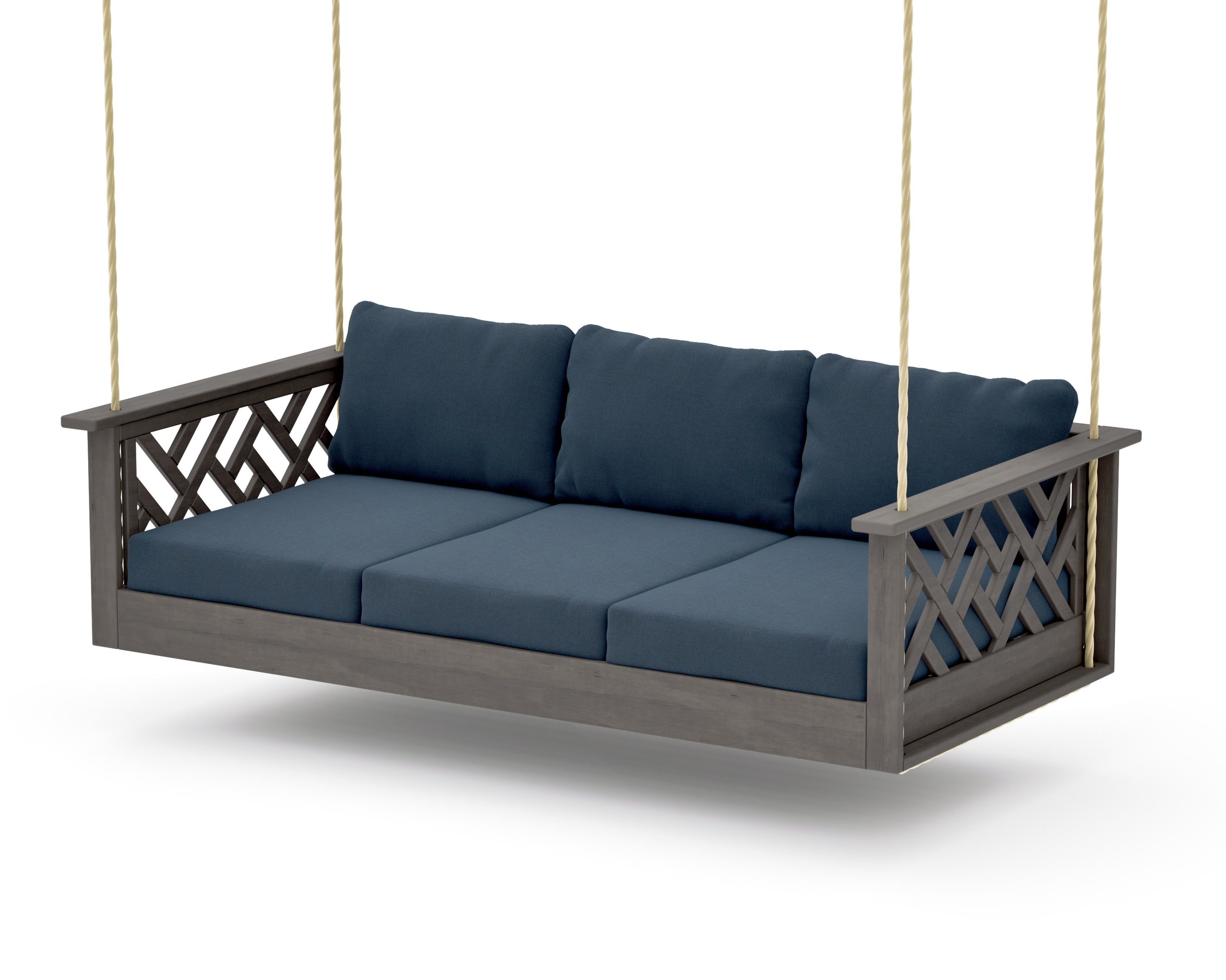 Chippendale Daybed Swing in Driftwood / Marine Indigo