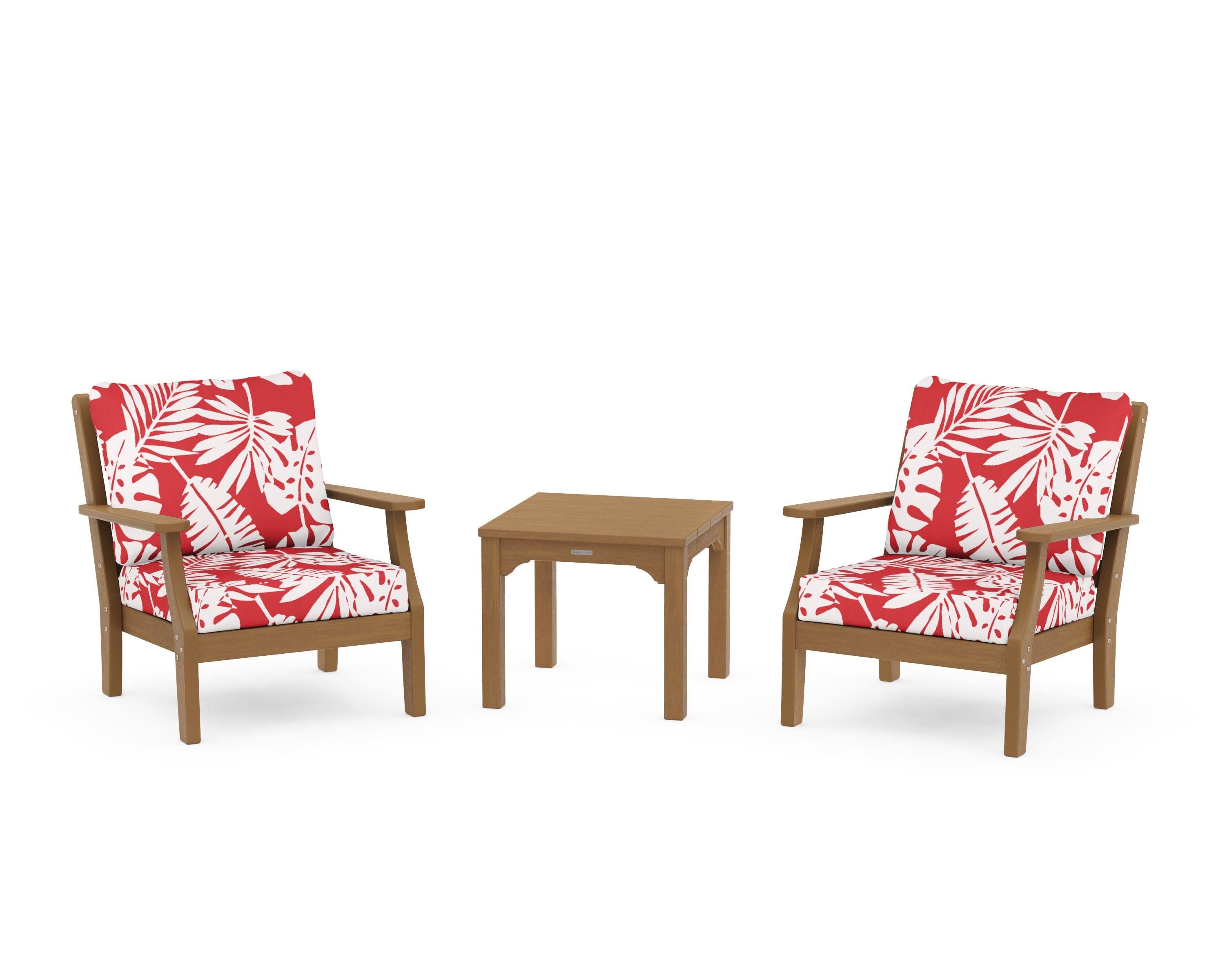 Chinoiserie 3-Piece Deep Seating Set in Natural / Leaf Crimson