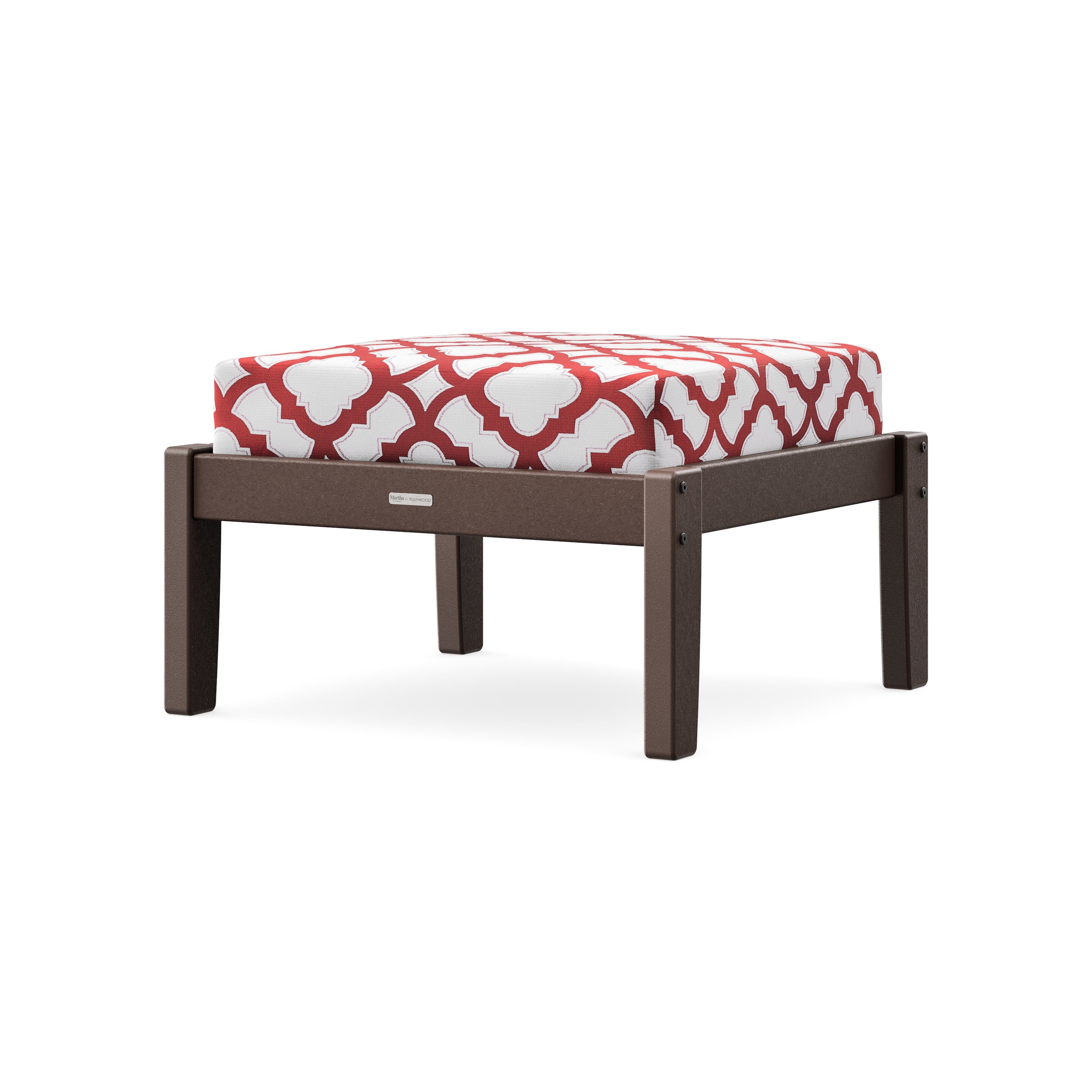 Chinoiserie Deep Seating Ottoman in Mahogany / Trellis Crimson