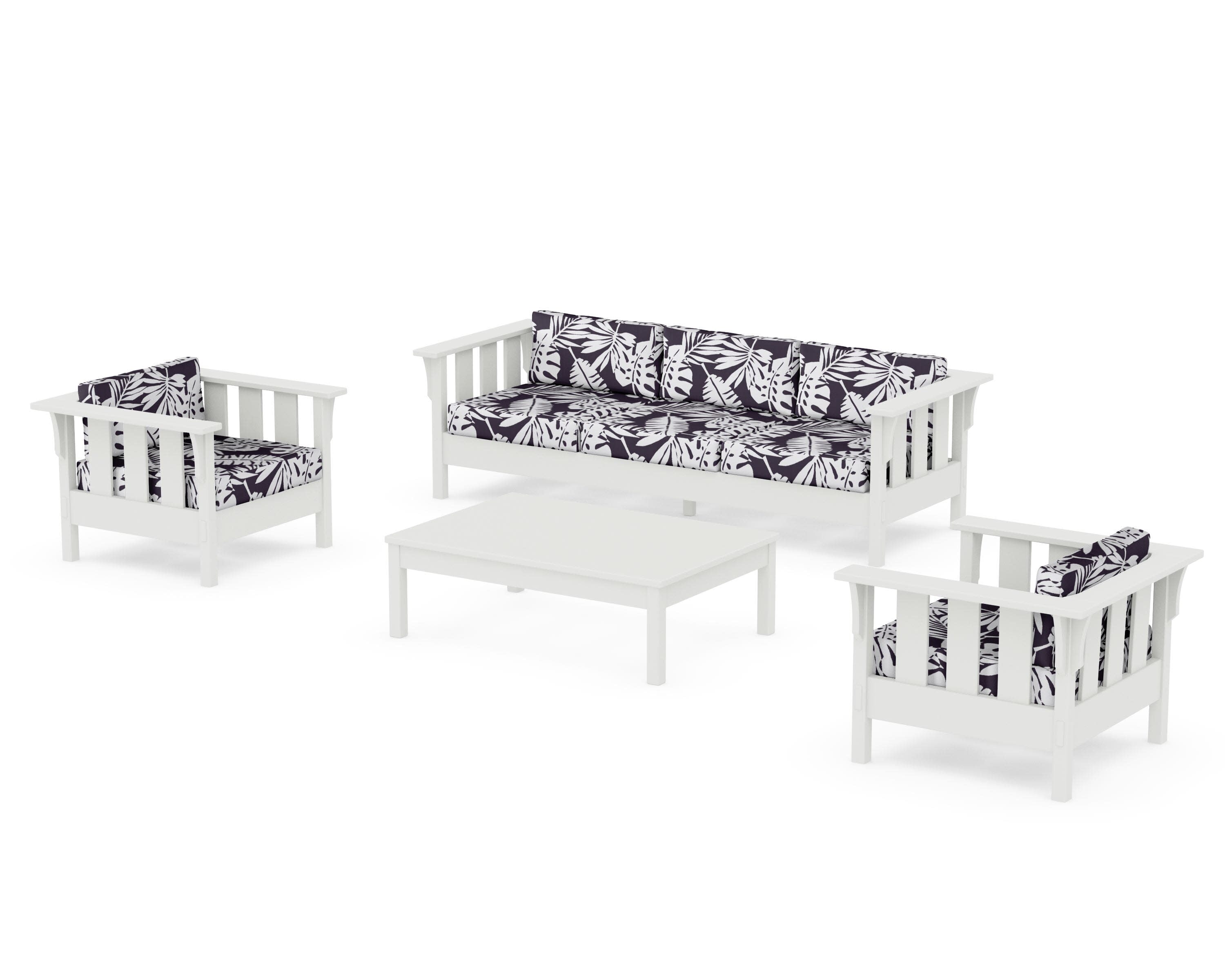 Acadia 4-Piece Deep Seating Set with Sofa in Vintage White / Leaf Navy