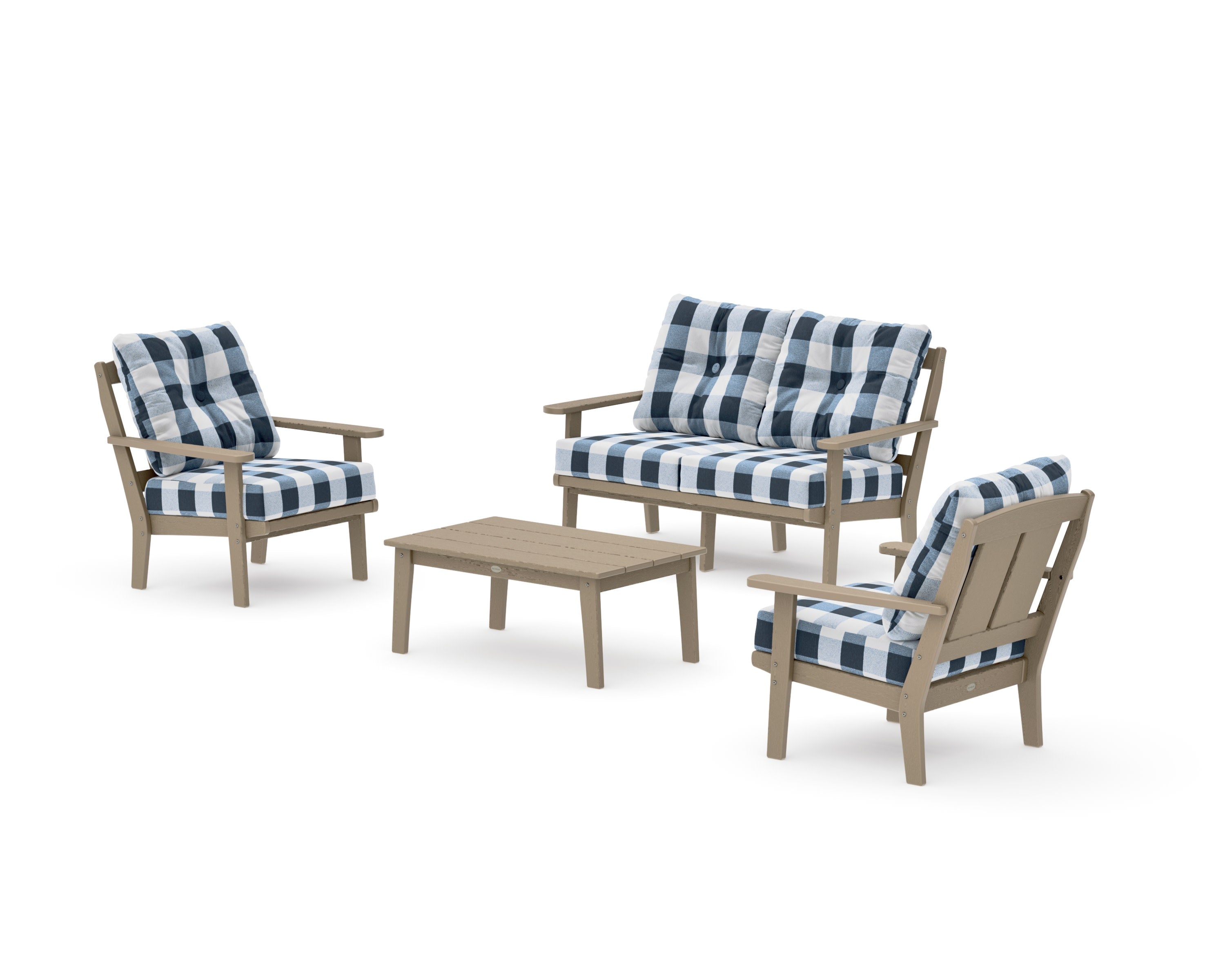 Mission 4-Piece Deep Seating Set with Loveseat in Vintage Sahara / Buffalo Plaid Marine Indigo