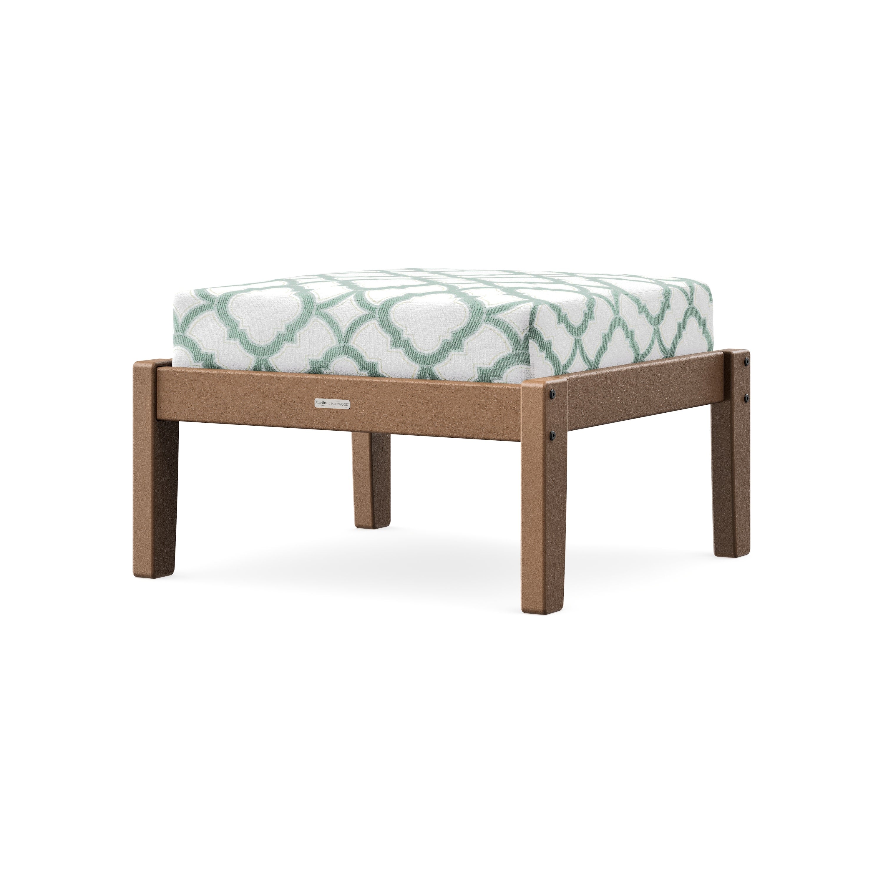 Chinoiserie Deep Seating Ottoman in Teak / Trellis Glacier Spa