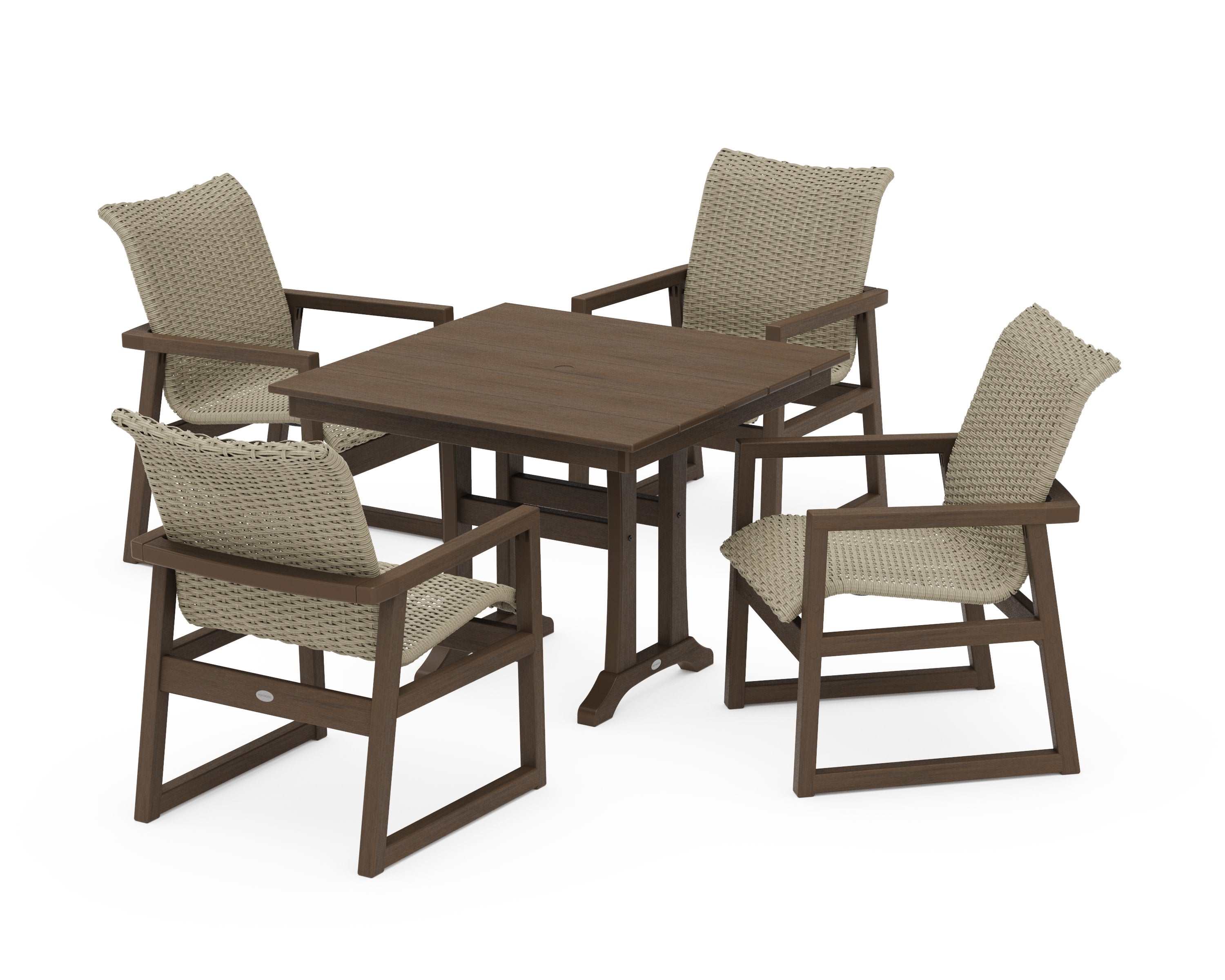 EDGE Woven 5-Piece Farmhouse Dining Set with Trestle Legs in Kona / Dune Grass