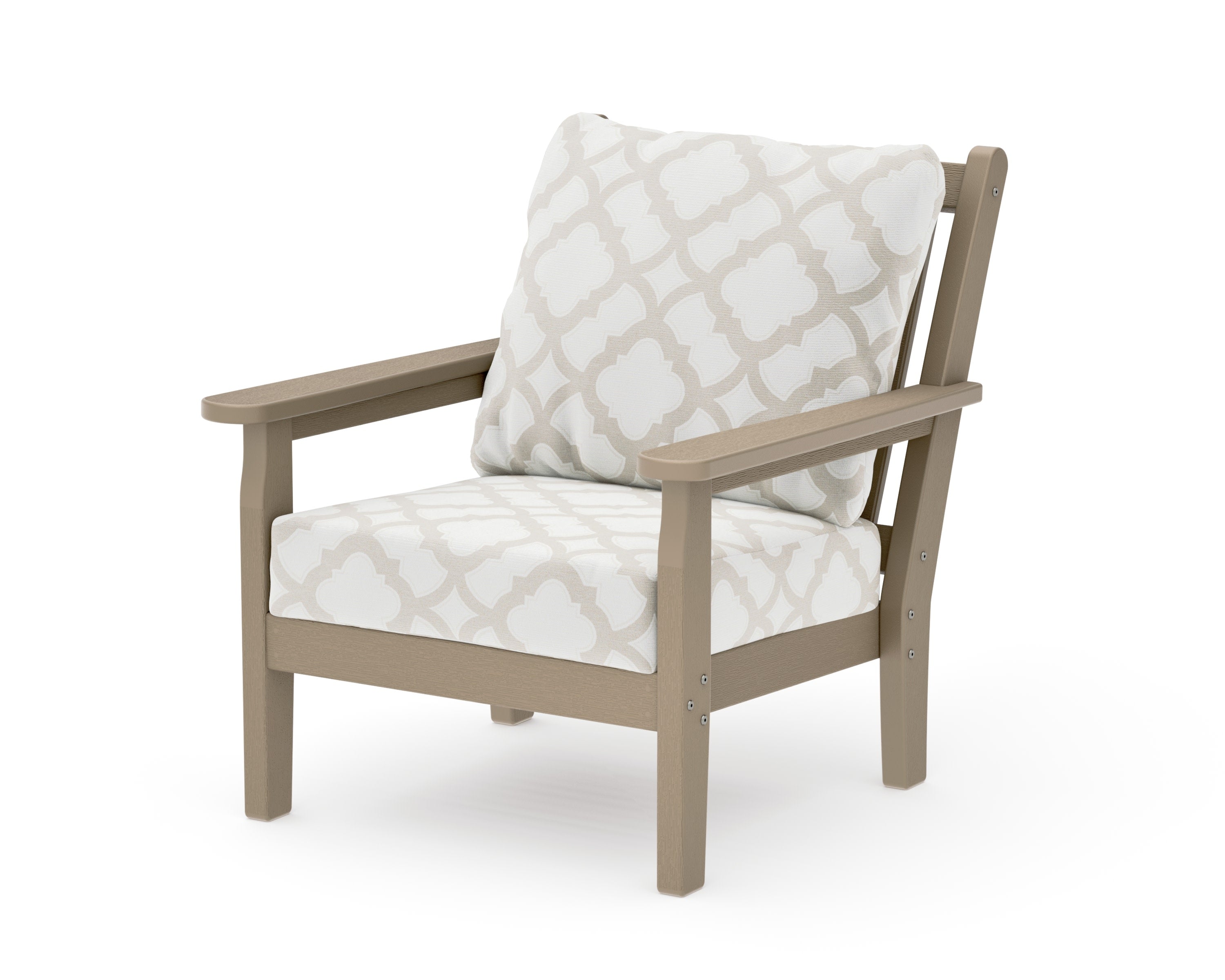 Chippendale Deep Seating Chair in Vintage Sahara / Trellis Dune Burlap