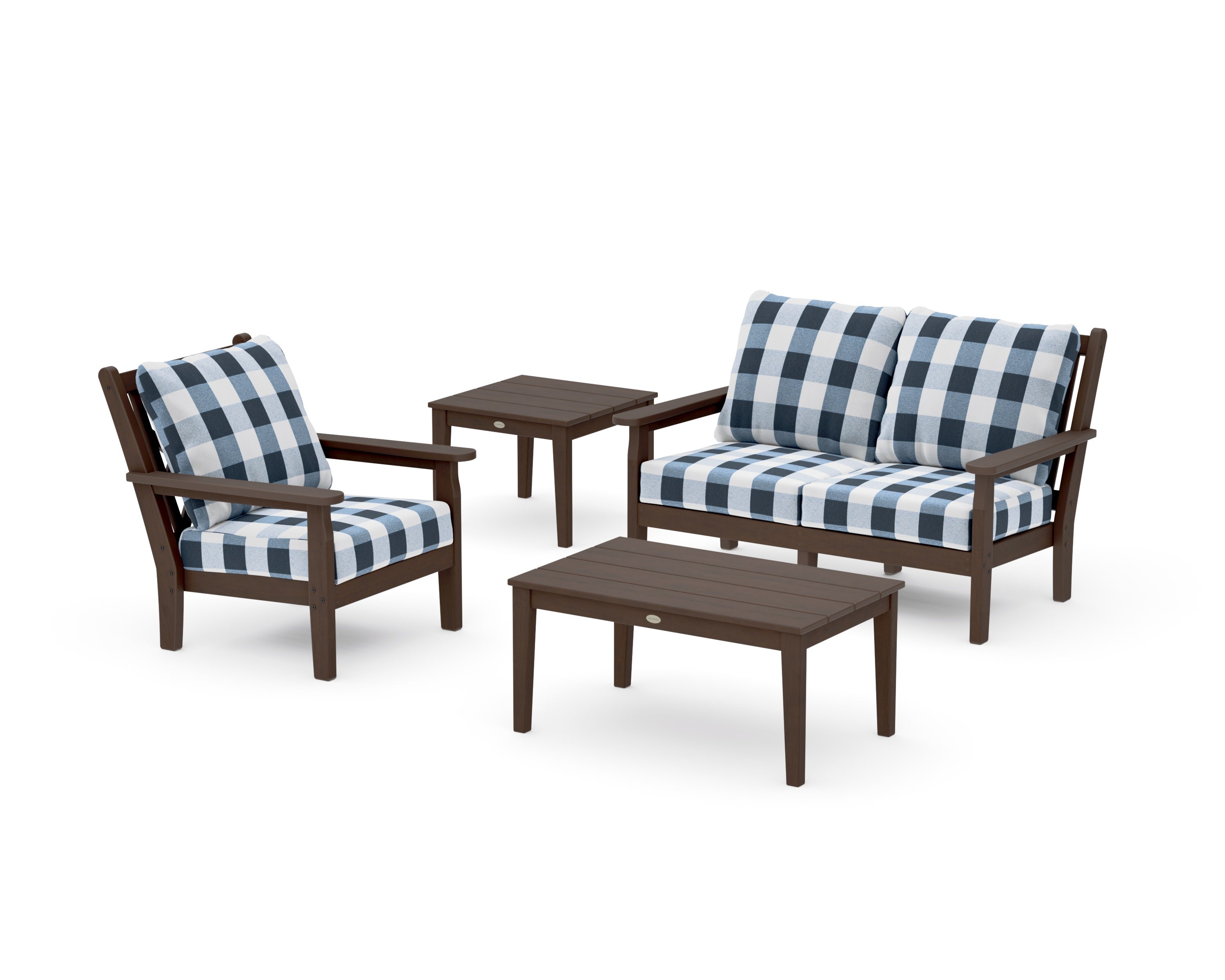 Chippendale 4-Piece Deep Seating Set in Kona / Buffalo Plaid Marine Indigo