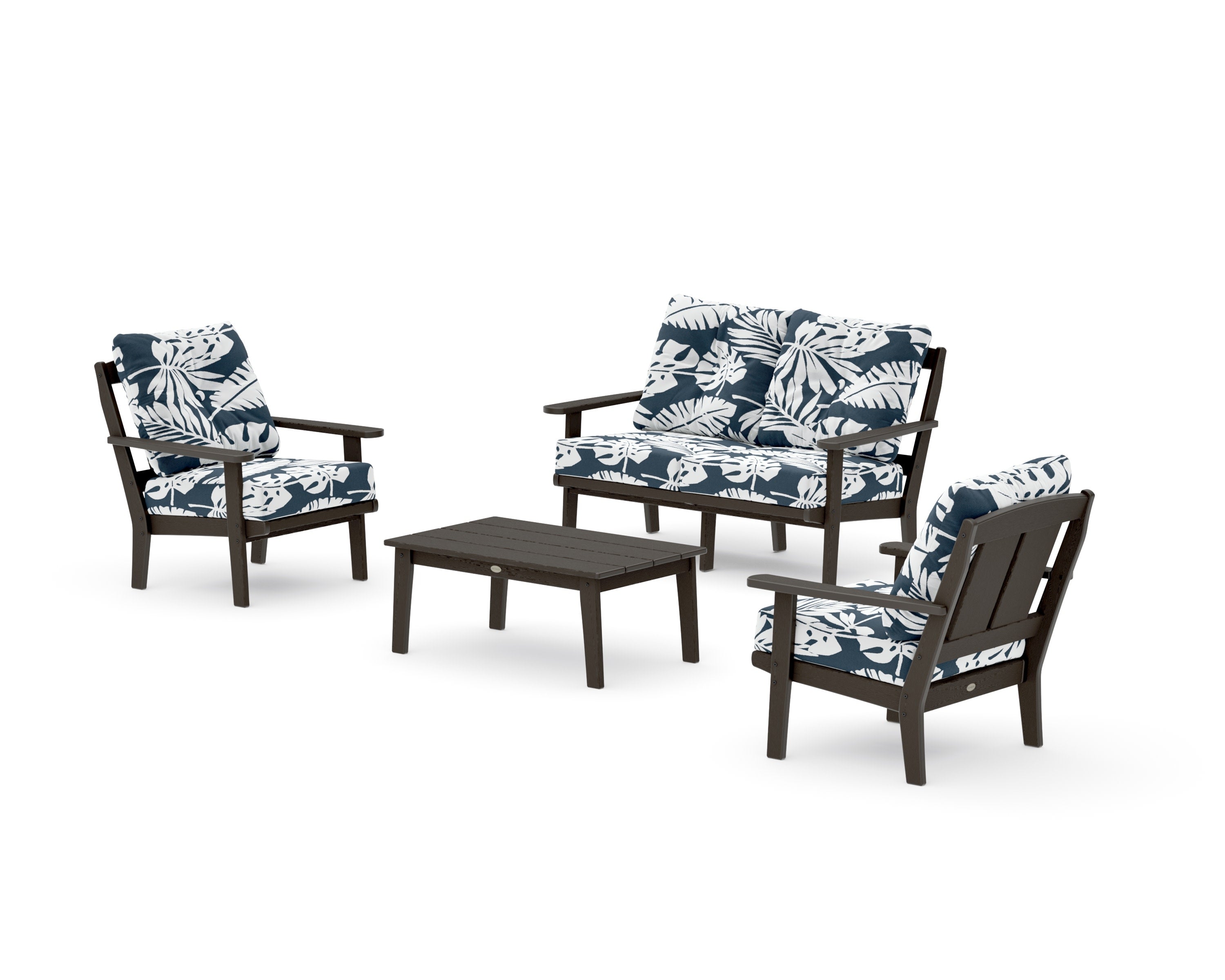 Mission 4-Piece Deep Seating Set with Loveseat in Vintage Coffee / Leaf Marine Indigo