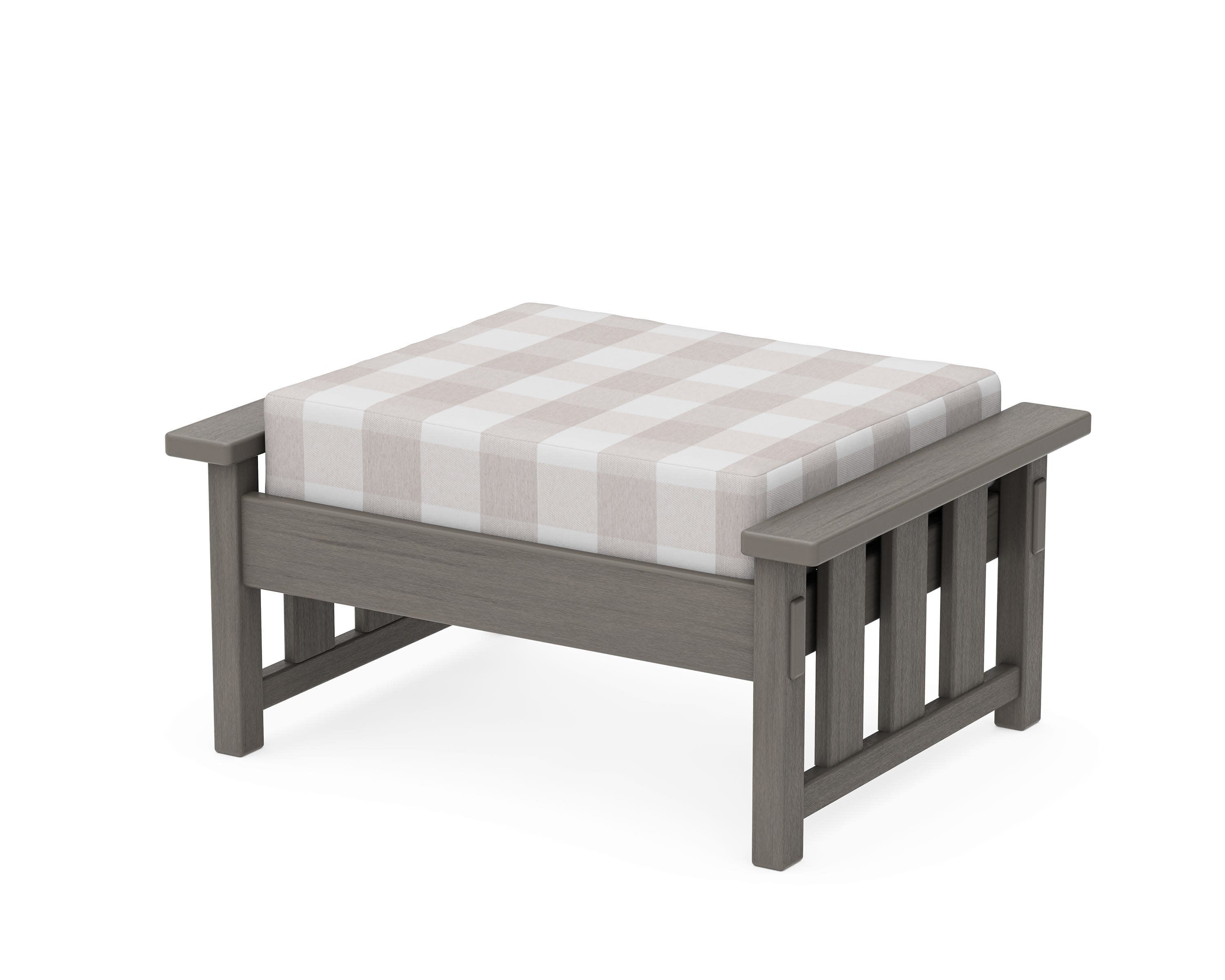 Acadia Deep Seating Ottoman in Driftwood / Buffalo Plaid Dune Burlap