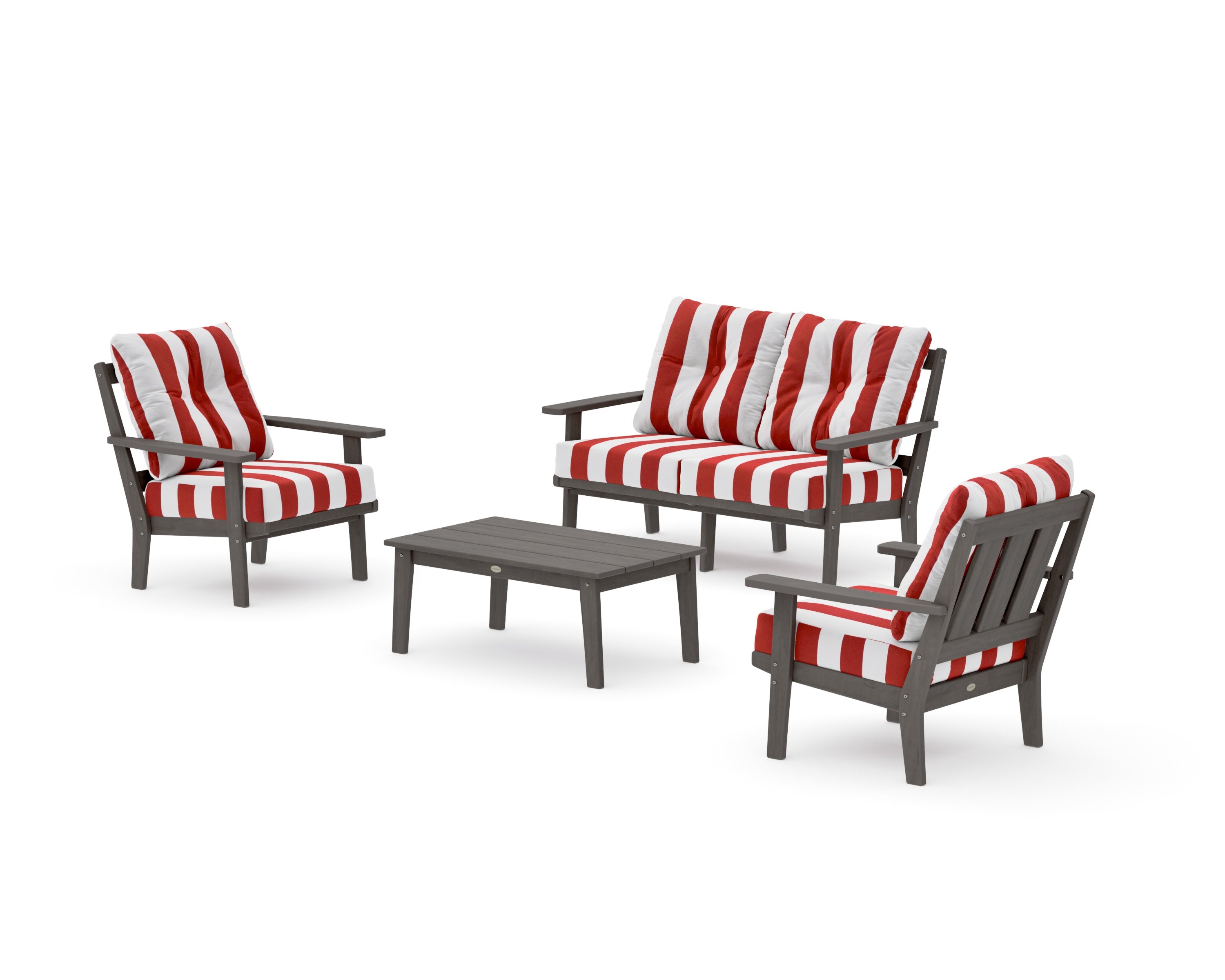 Oxford 4-Piece Deep Seating Set with Loveseat in Driftwood / Cabana Stripe Crimson