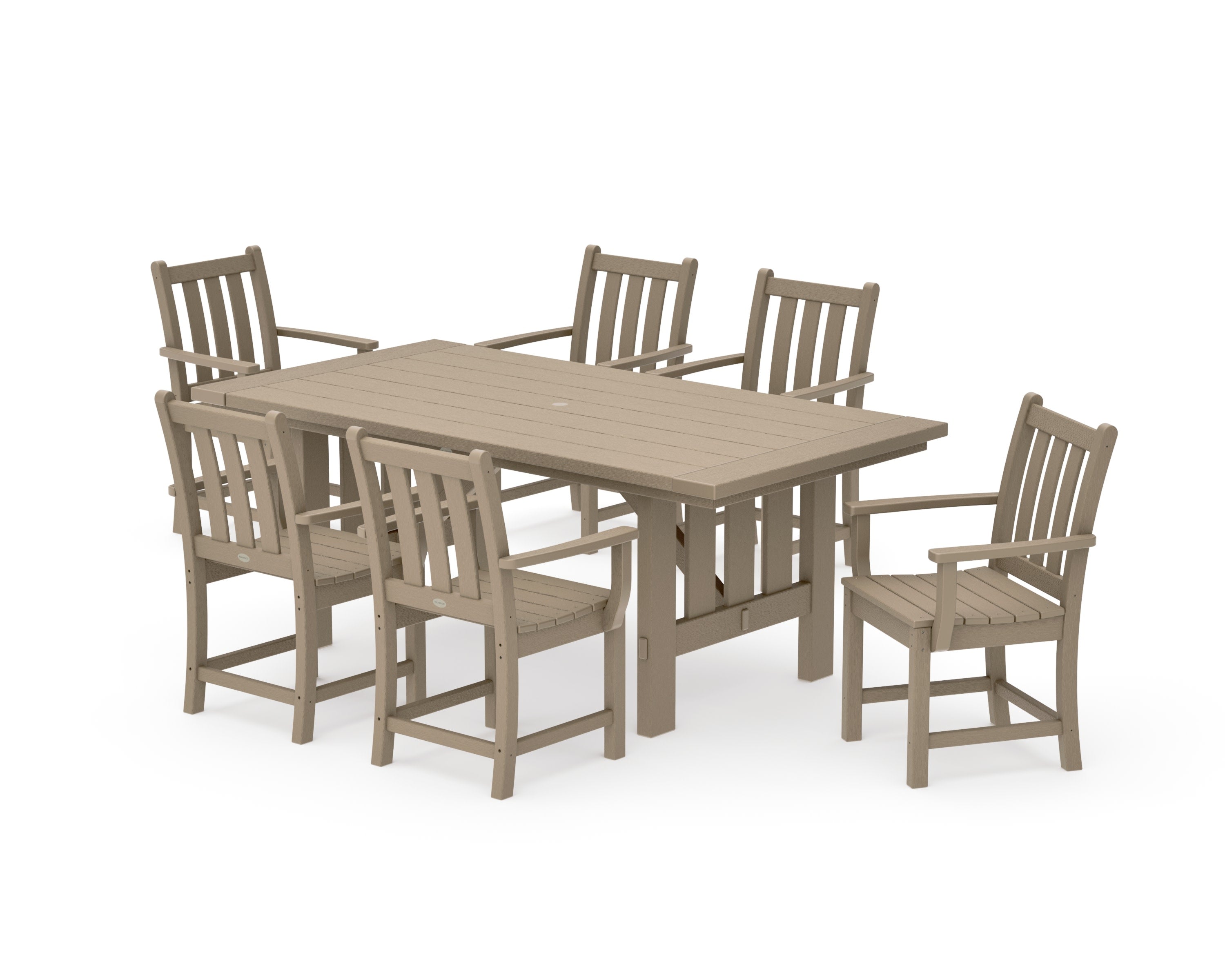 Traditional Garden Arm Chair 7-Piece Mission Dining Set in Vintage Sahara