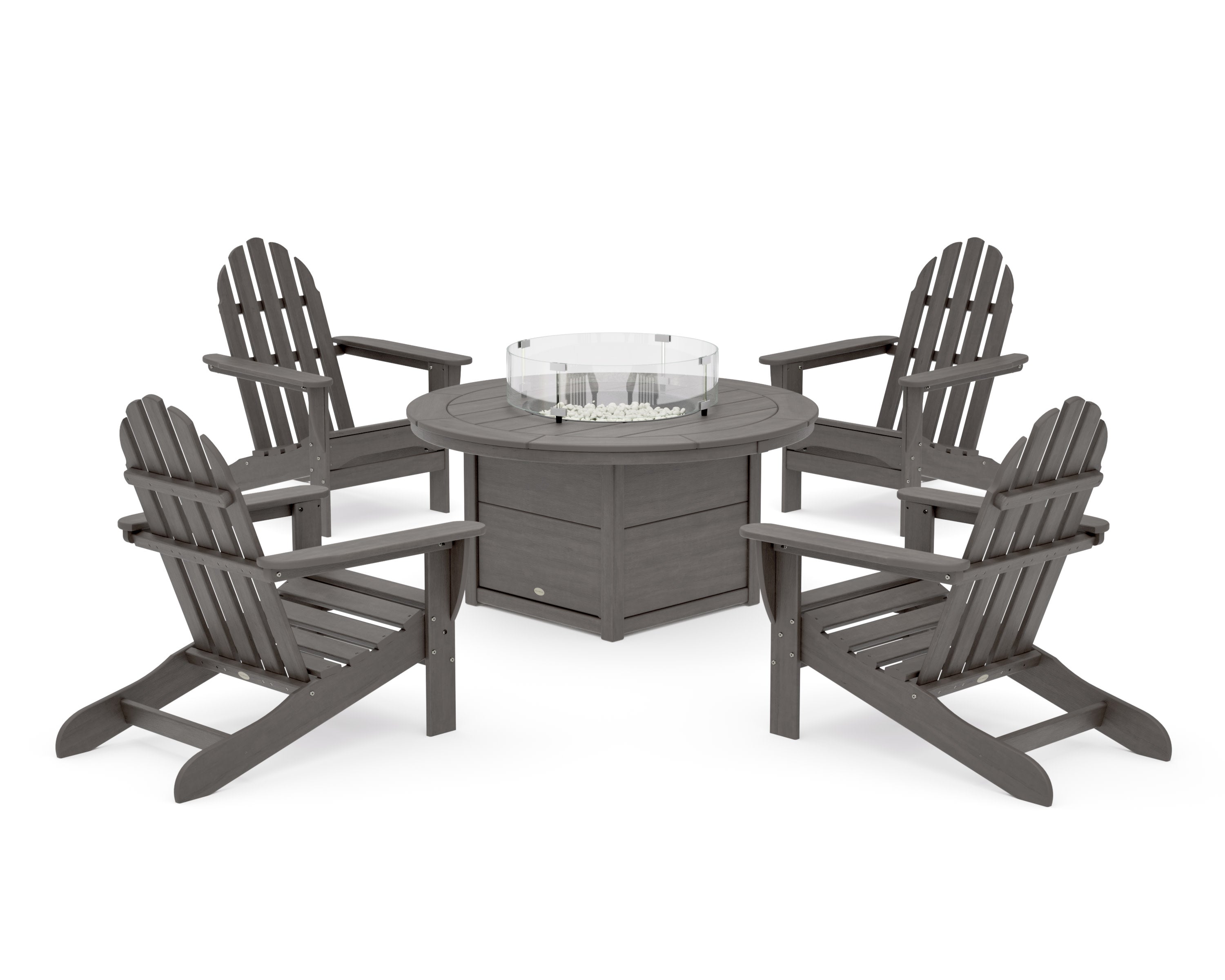 Classic Adirondack 5-Piece Conversation Set with Fire Pit Table in Driftwood