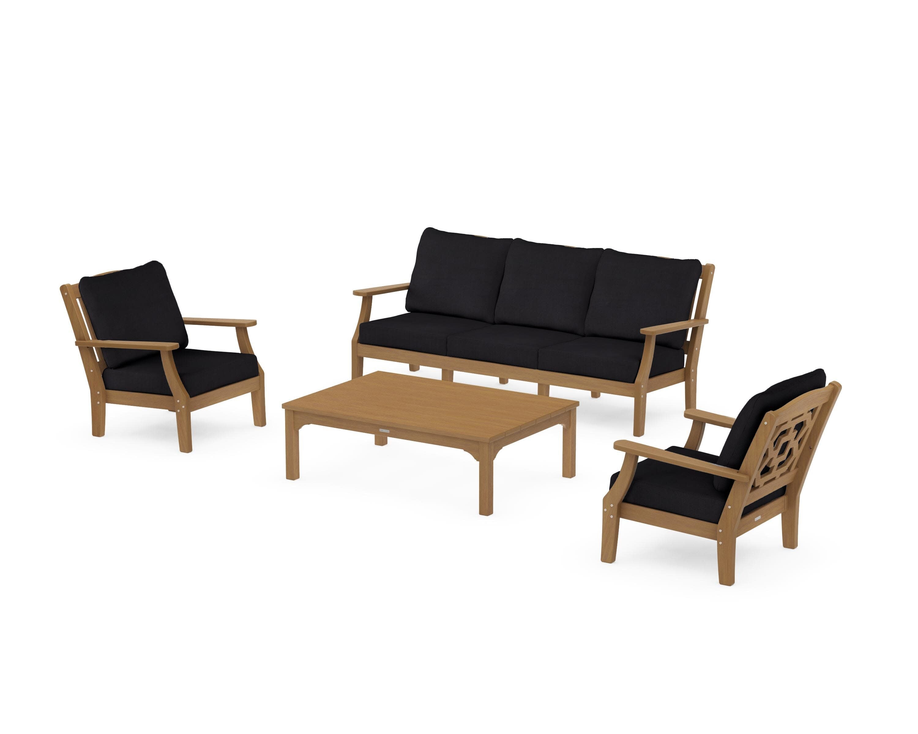 Chinoiserie 4-Piece Deep Seating Set with Sofa in Natural / Midnight Linen