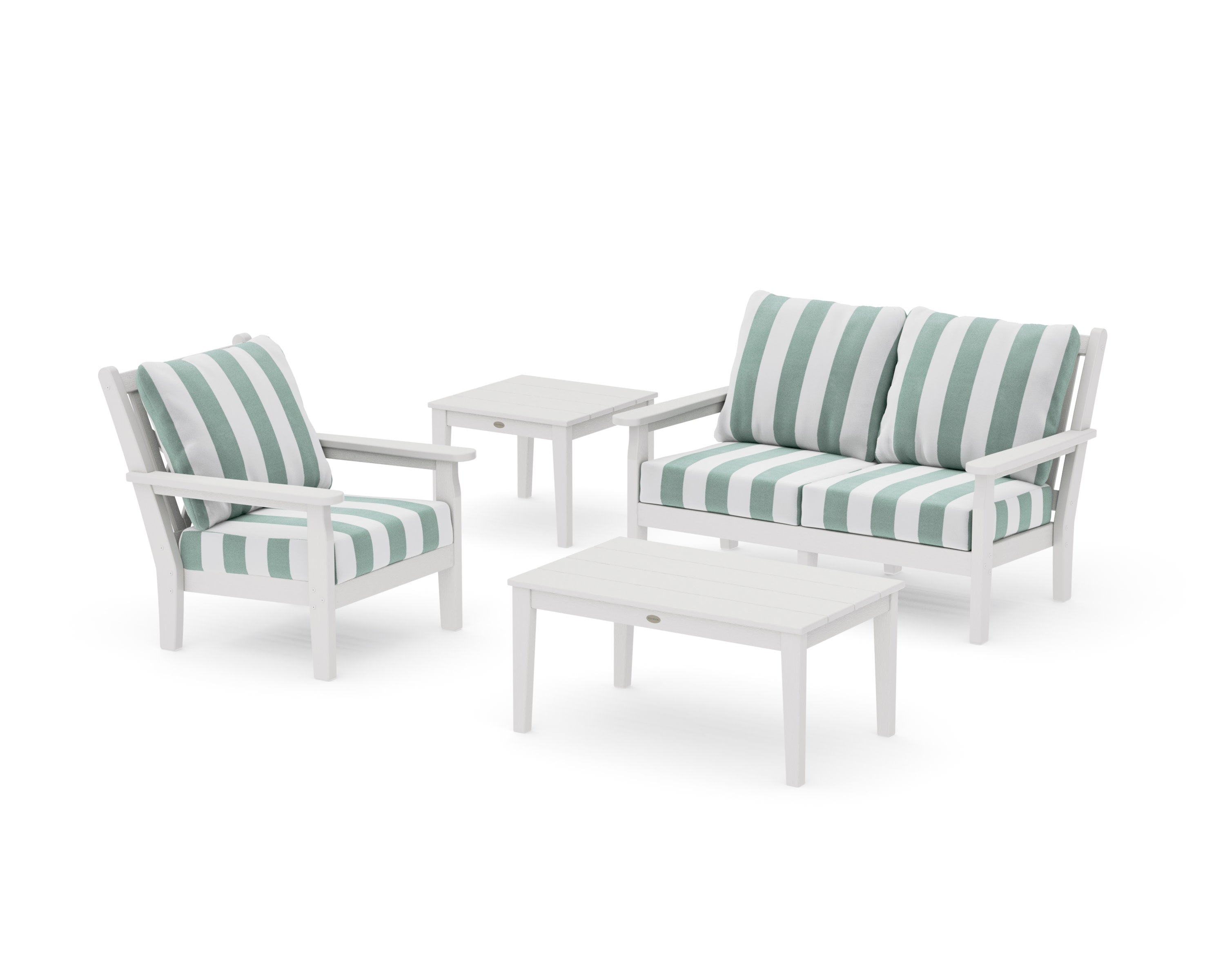 Chippendale 4-Piece Deep Seating Set in Vintage White / Cabana Stripe Glacier Spa