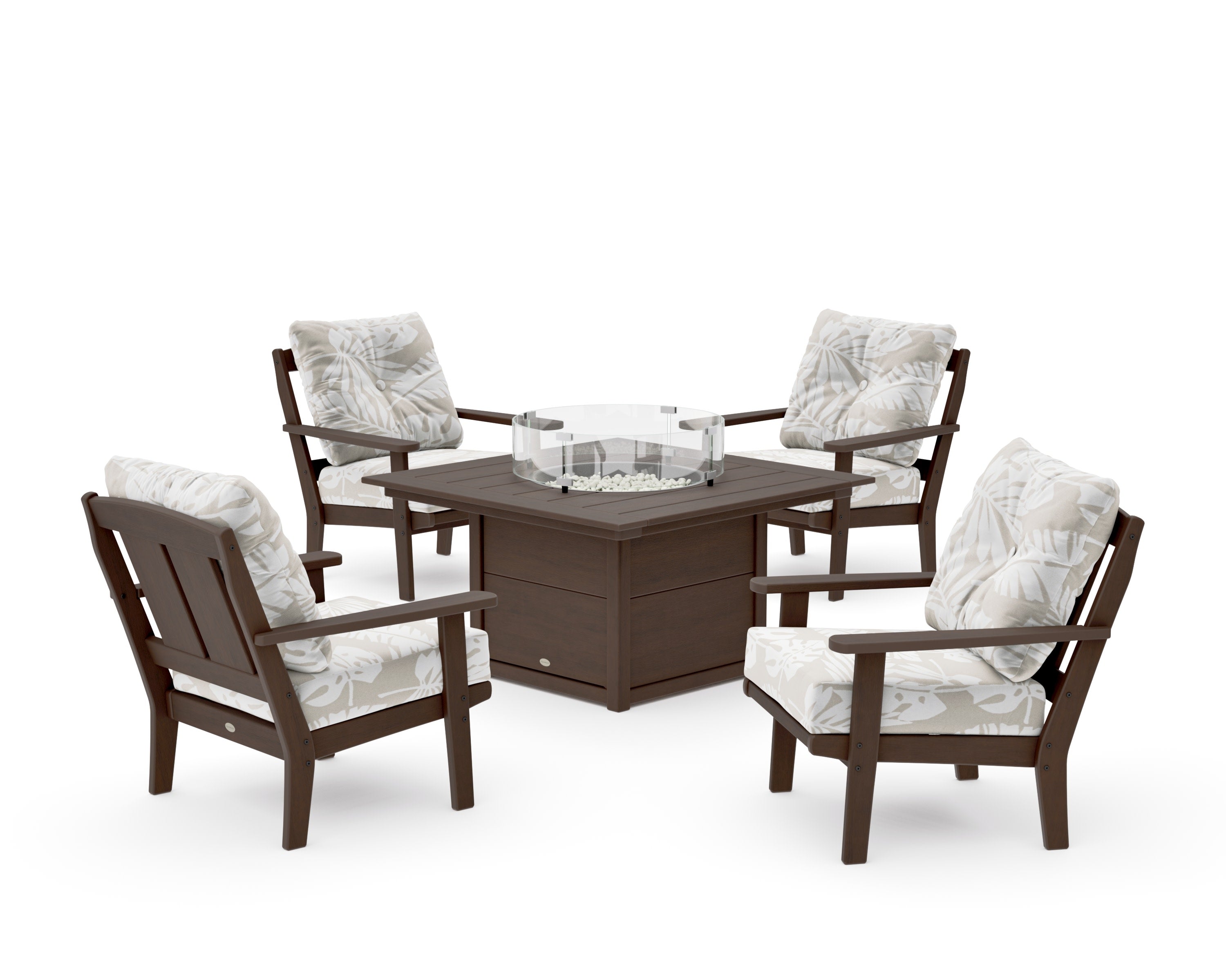Mission 5-Piece Deep Seating Set with Fire Pit Table in Kona / Leaf Dune Burlap