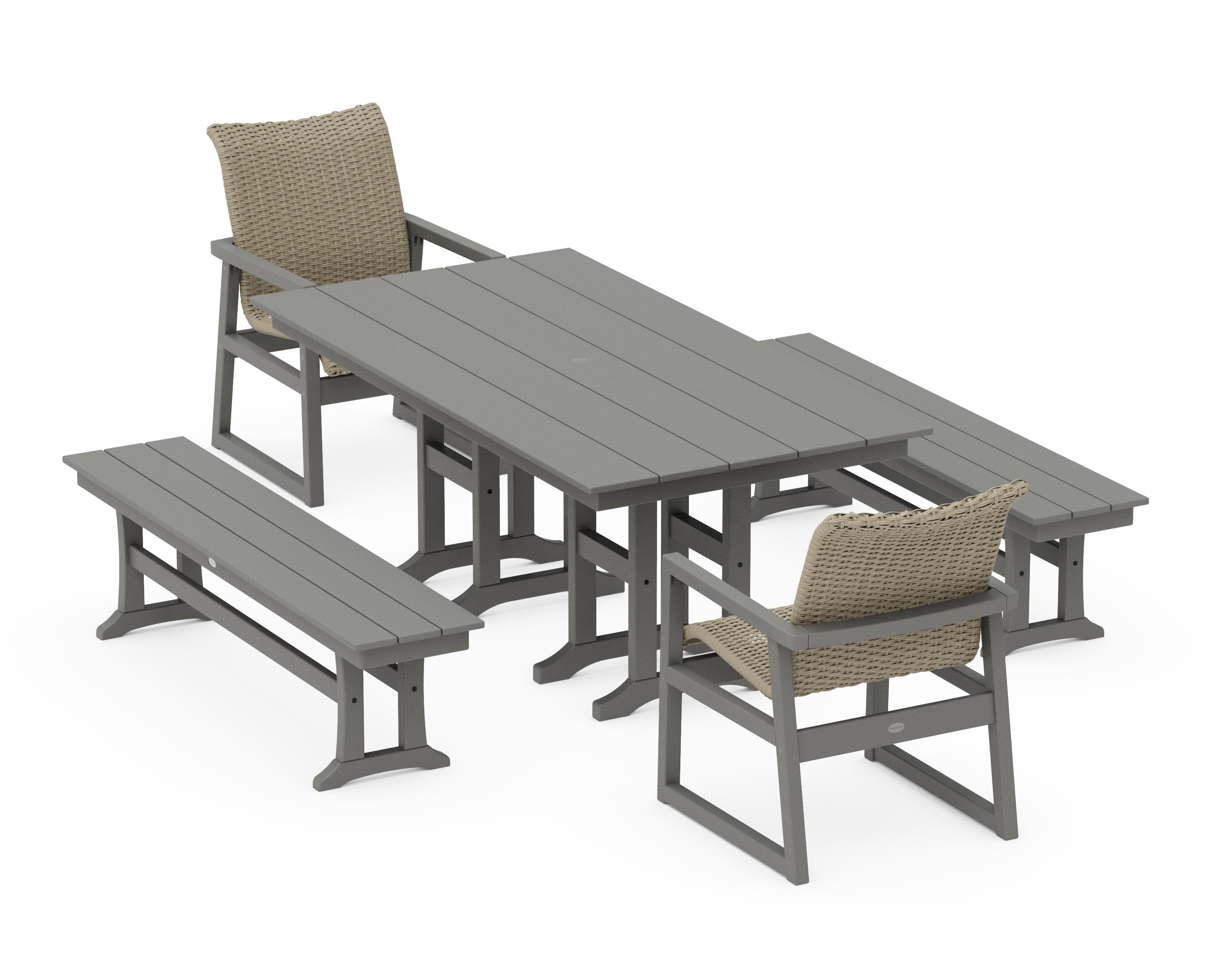 EDGE Woven 5-Piece Farmhouse Dining Set with Benches
