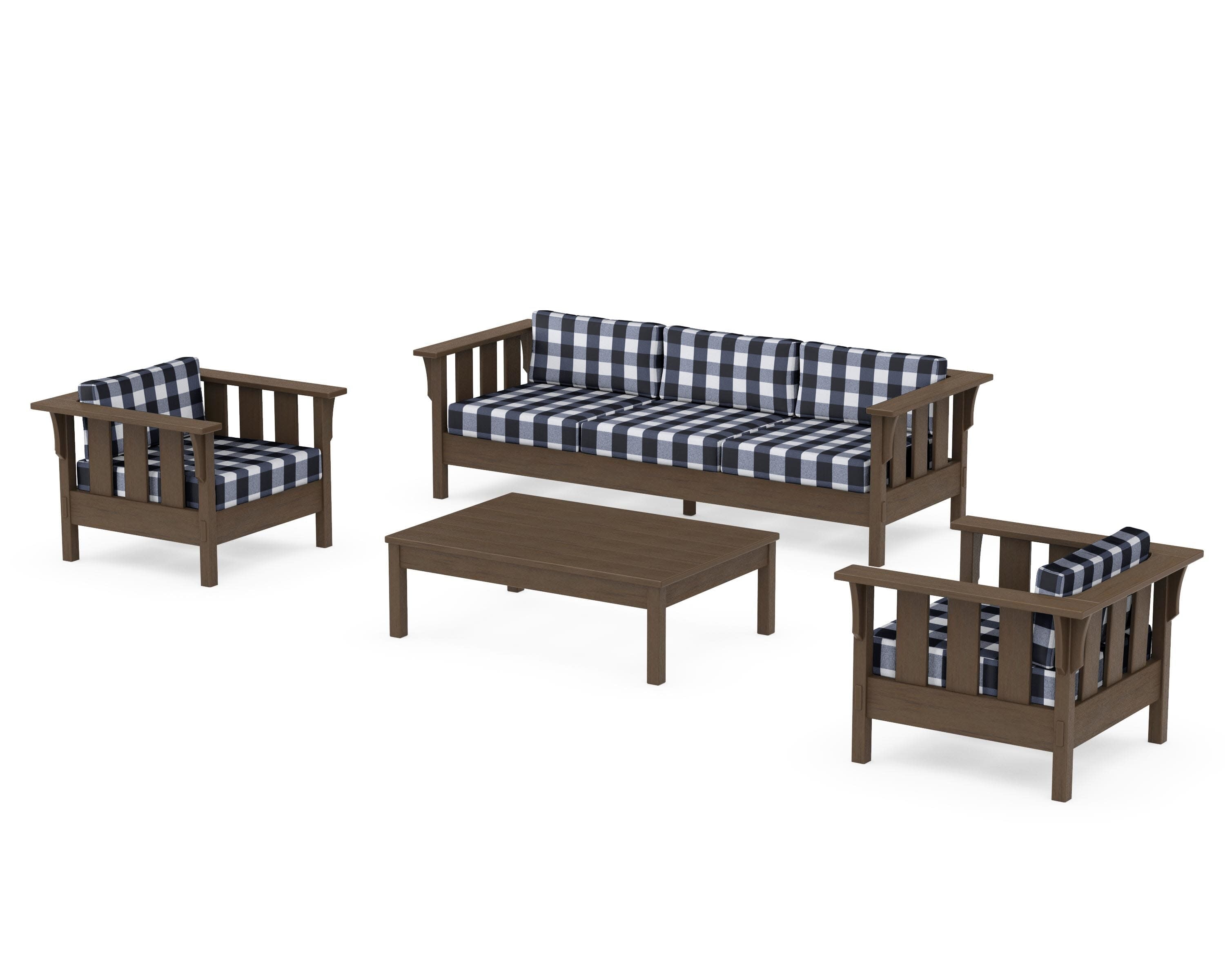 Acadia 4-Piece Deep Seating Set with Sofa in Kona / Buffalo Plaid Marine Indigo