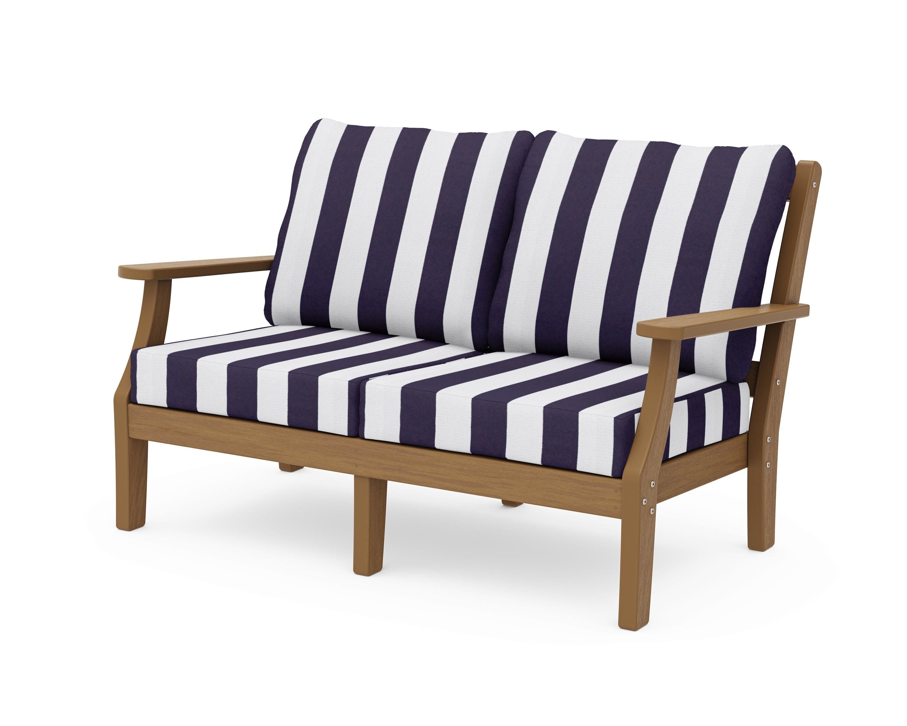 Chinoiserie Deep Seating Loveseat in Natural / Cabana Stripe Navy