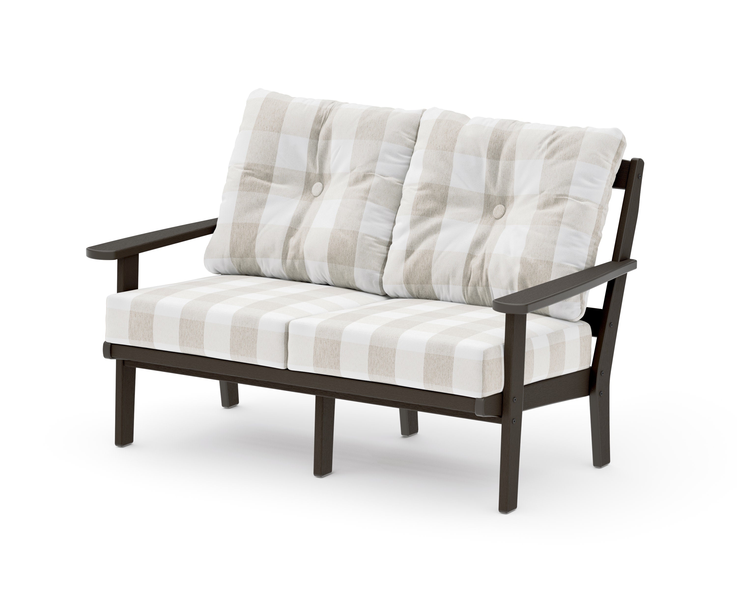 Mission Deep SeatingLoveseat in Vintage Coffee / Buffalo Plaid Dune Burlap