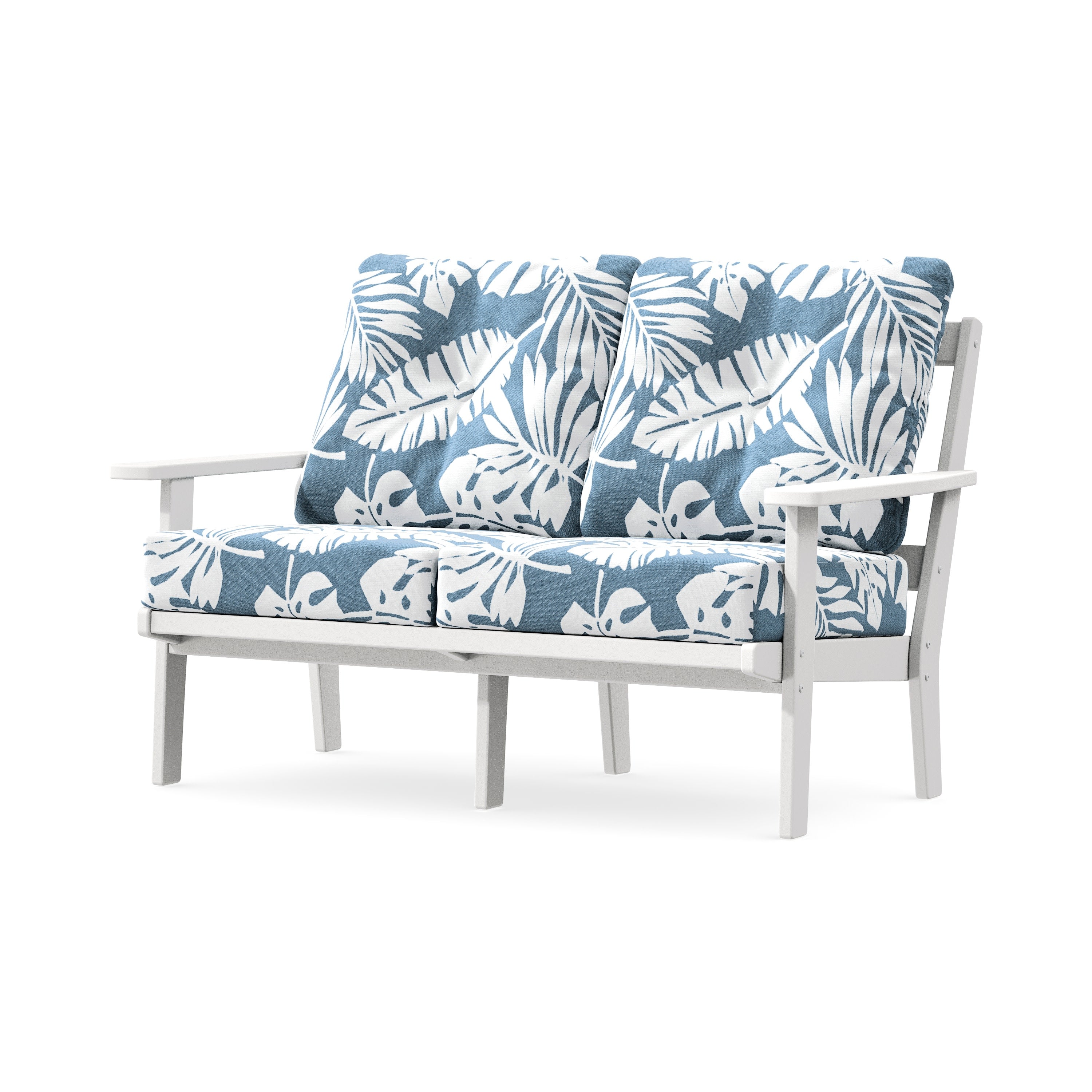 Oxford Deep SeatingLoveseat in White / Leaf Sky Blue