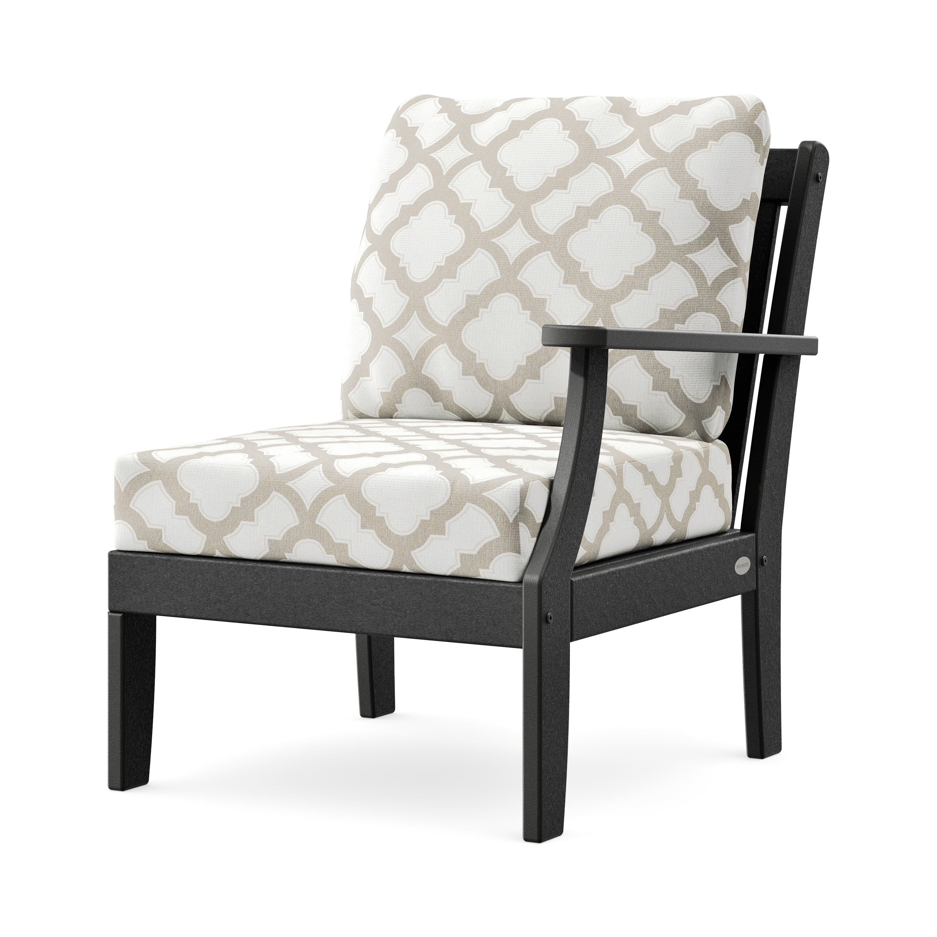 Braxton Modular Right Arm Chair in Black / Trellis Dune Burlap