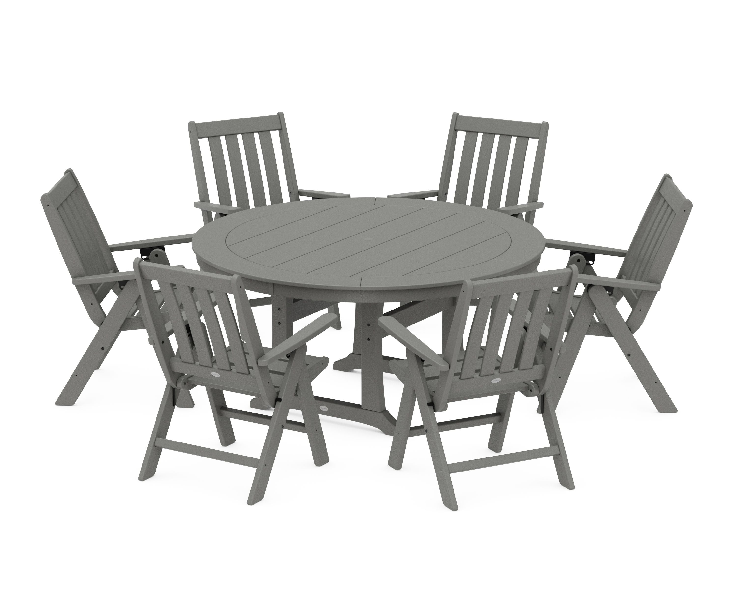 Vineyard Folding 7-Piece Side Chair Round Dining Set in Slate Grey