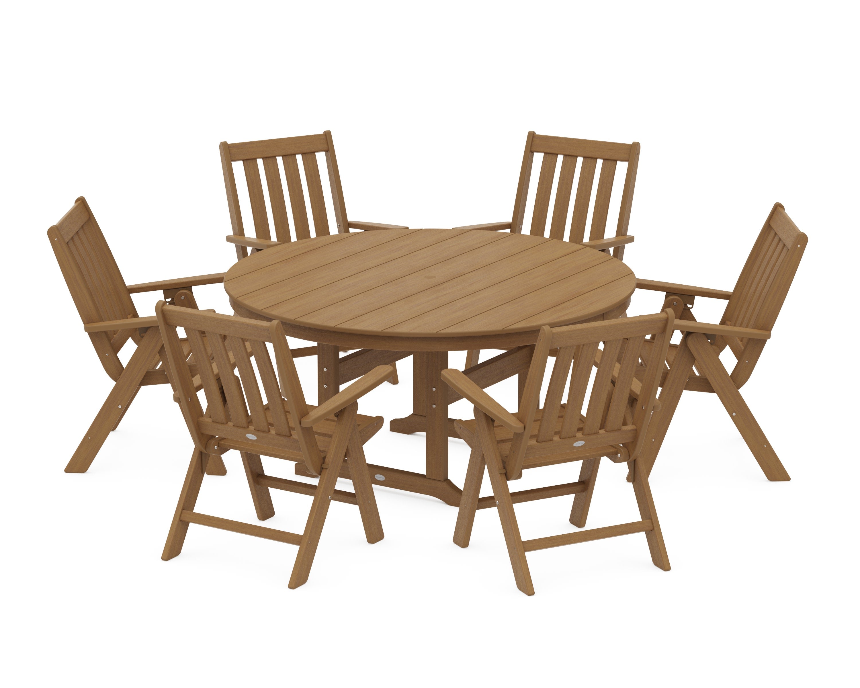 Vineyard 7-Piece Folding Chair Round Farmhouse Dining Set in Natural