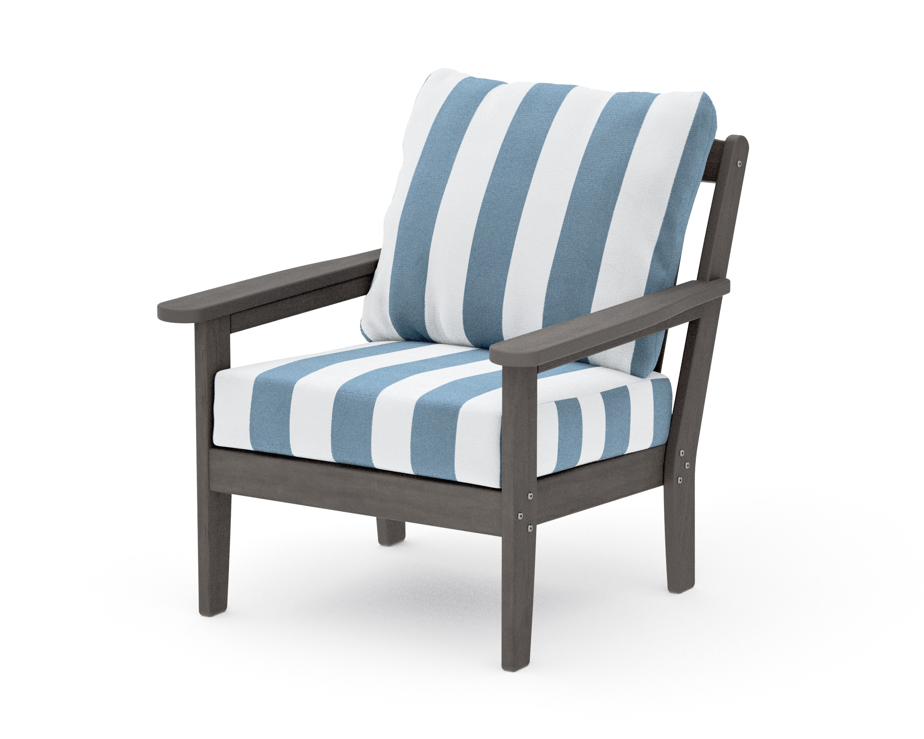 Cottage Deep Seating Chair in Driftwood / Cabana Stripe Sky Blue