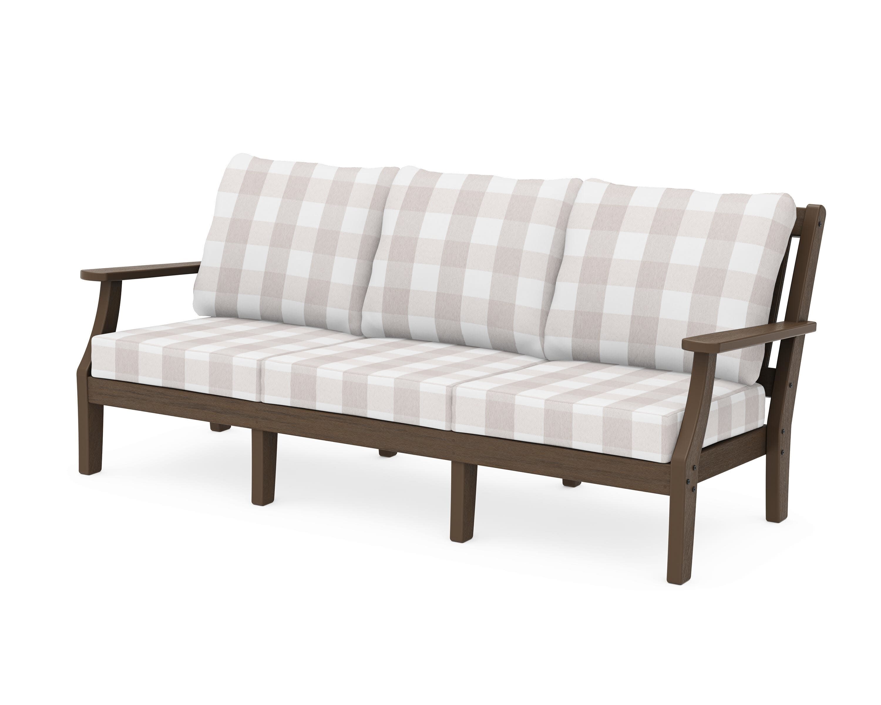 Chinoiserie Deep Seating Sofa in Kona / Buffalo Plaid Dune Burlap