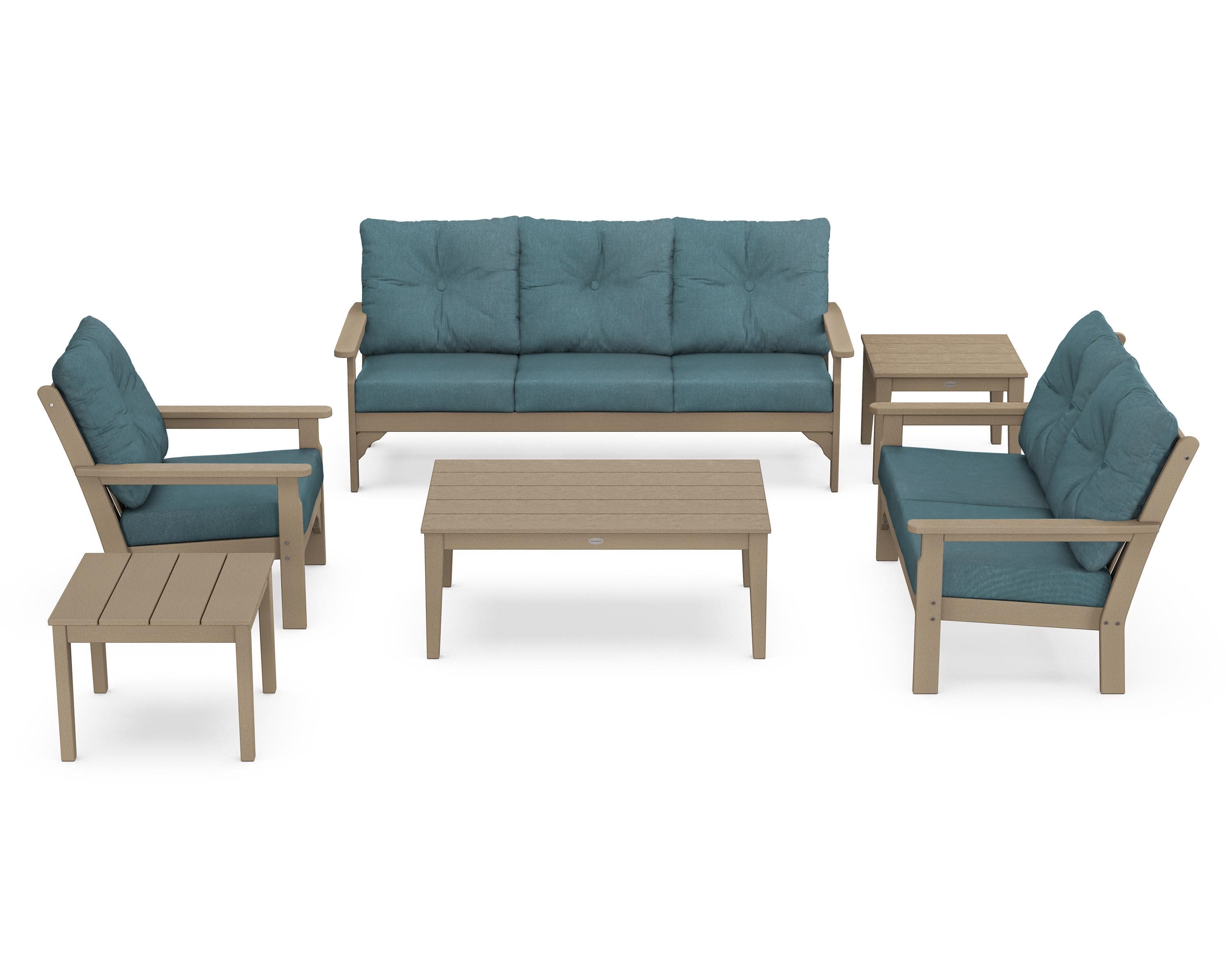 Vineyard 6-Piece Deep Seating Set in Vintage Sahara / Ocean Teal