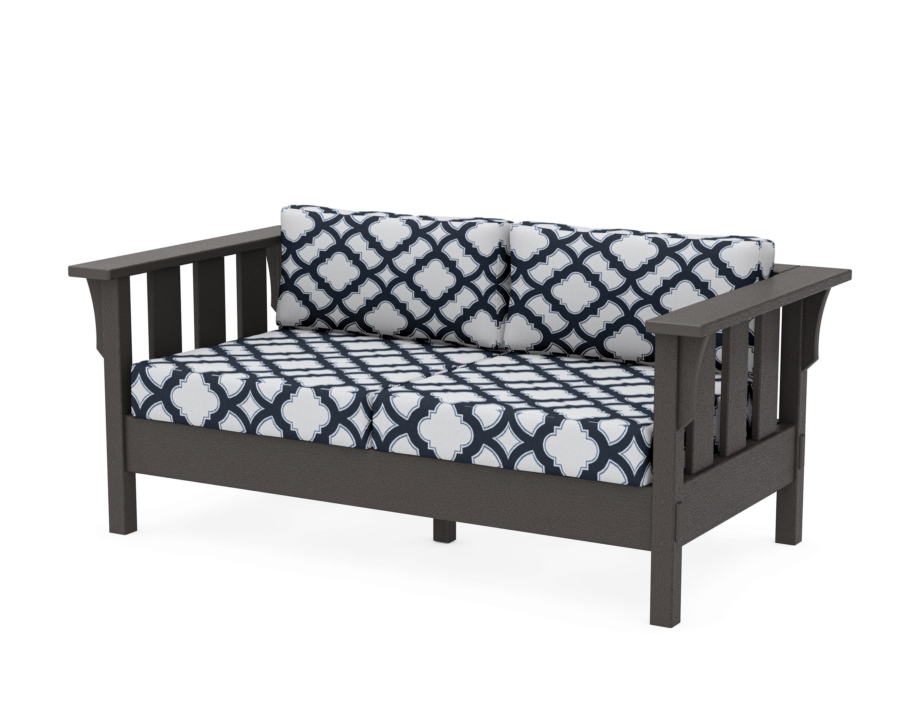 Acadia Deep Seating Loveseat in Vintage Coffee / Trellis Marine Indigo