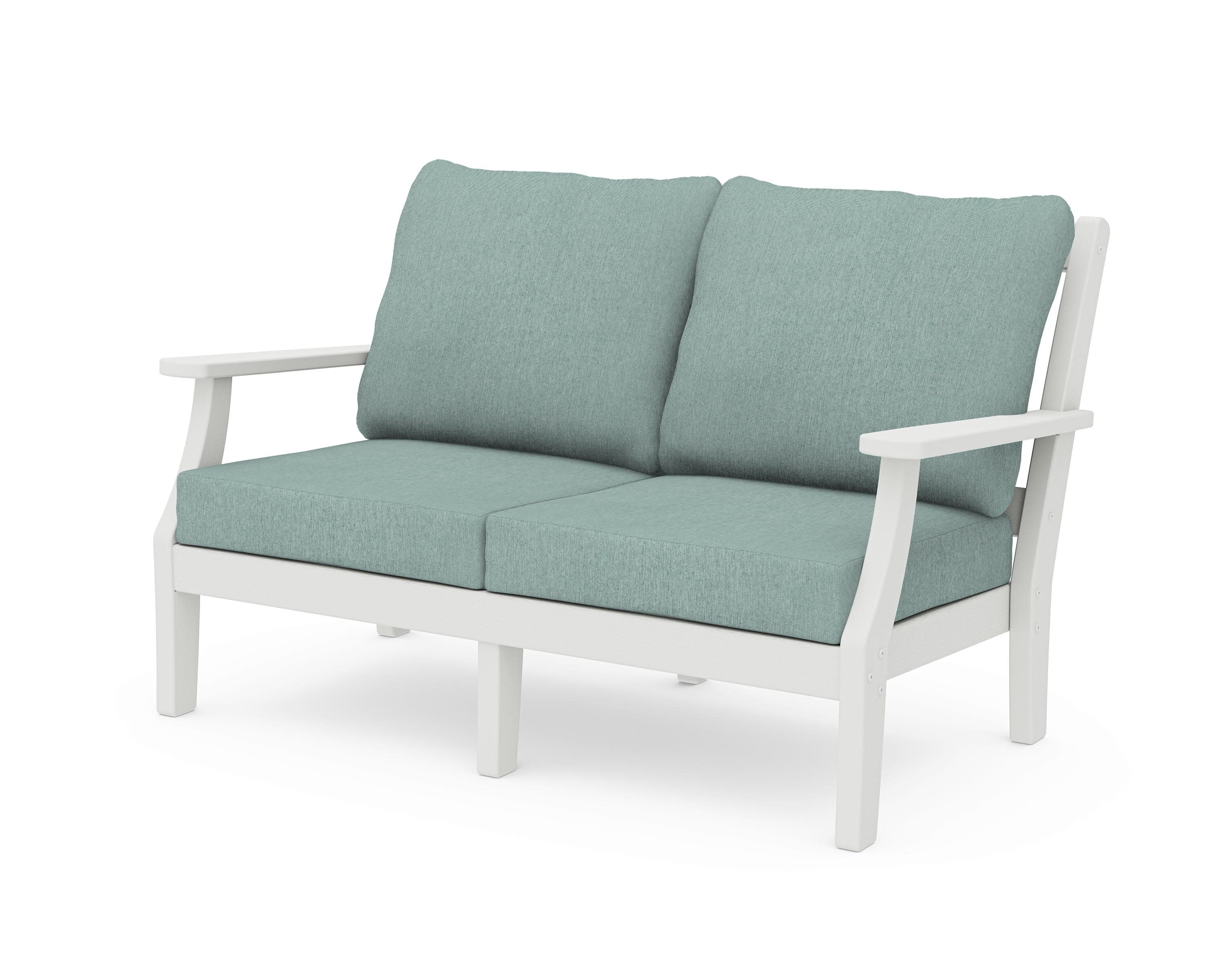 Chinoiserie Deep Seating Loveseat in Vintage White / Glacier Spa