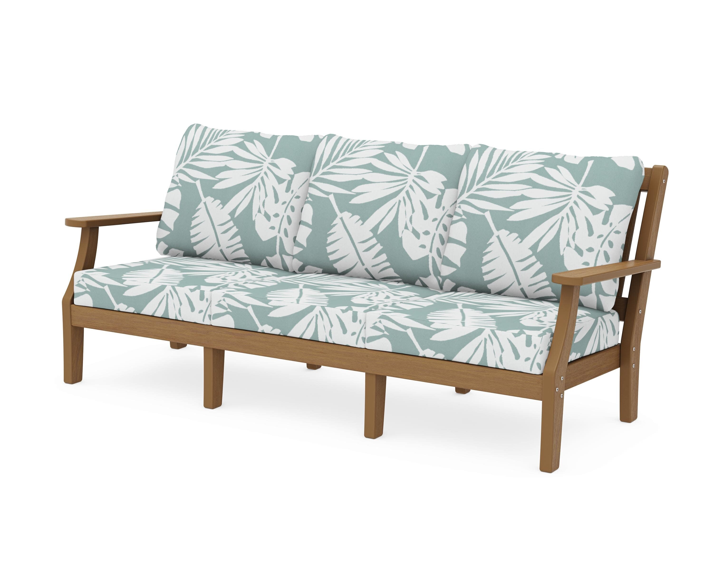 Chinoiserie Deep Seating Sofa in Natural / Leaf Glacier Spa