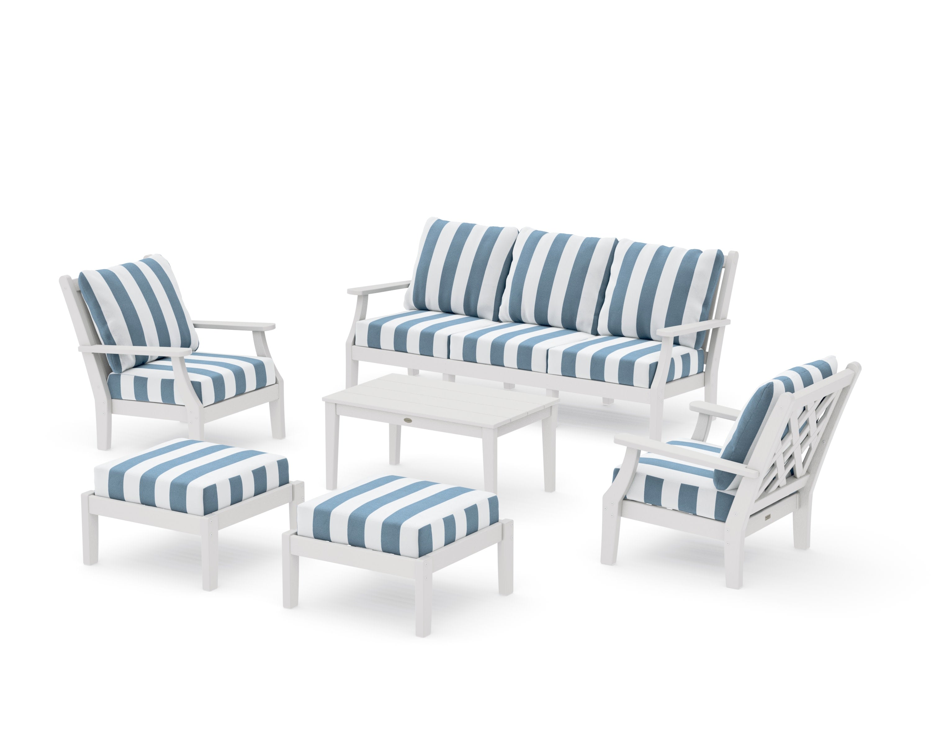 Wovendale 6-Piece Lounge Sofa Set in Vintage White / Cabana Stripe Sky Blue