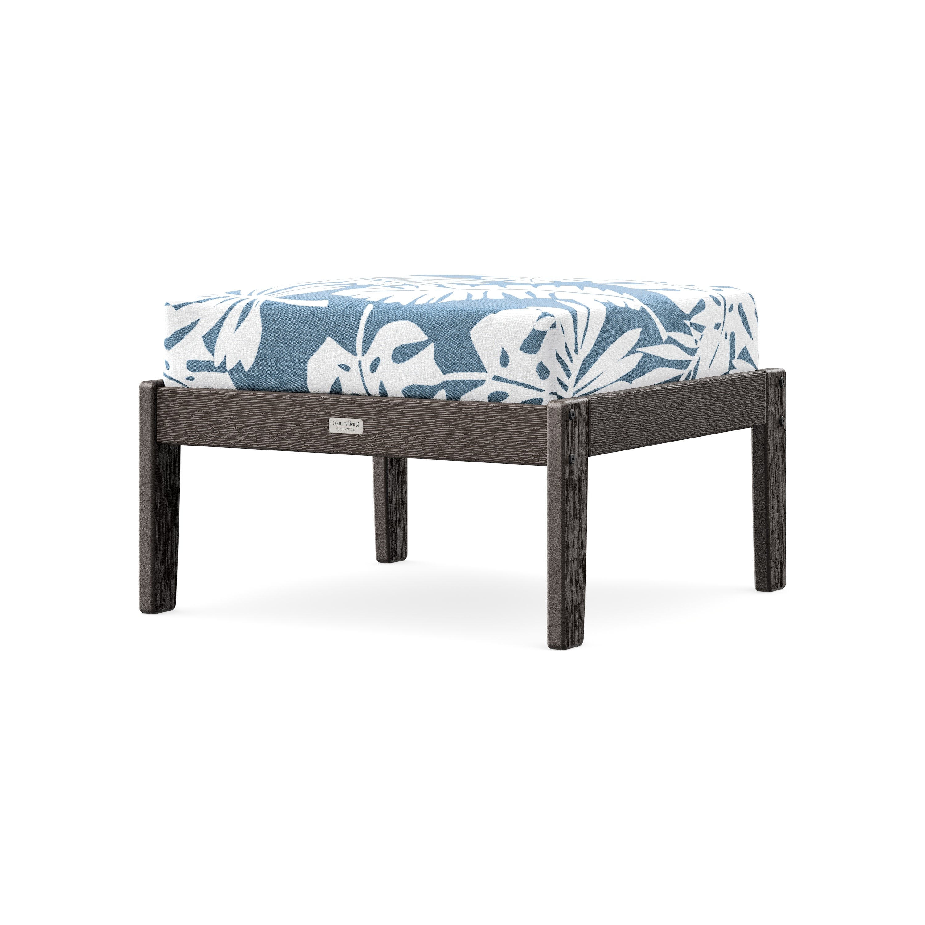 Cottage Deep Seating Ottoman in Vintage Coffee / Leaf Sky Blue