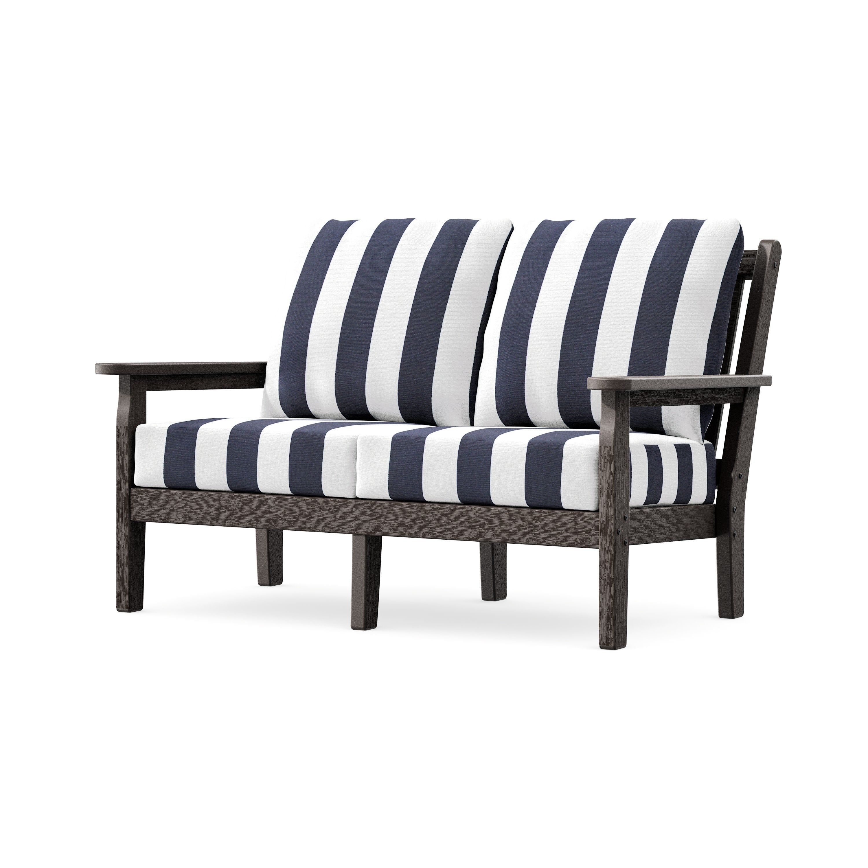 Chippendale Deep Seating Loveseat in Vintage Coffee / Cabana Stripe Navy