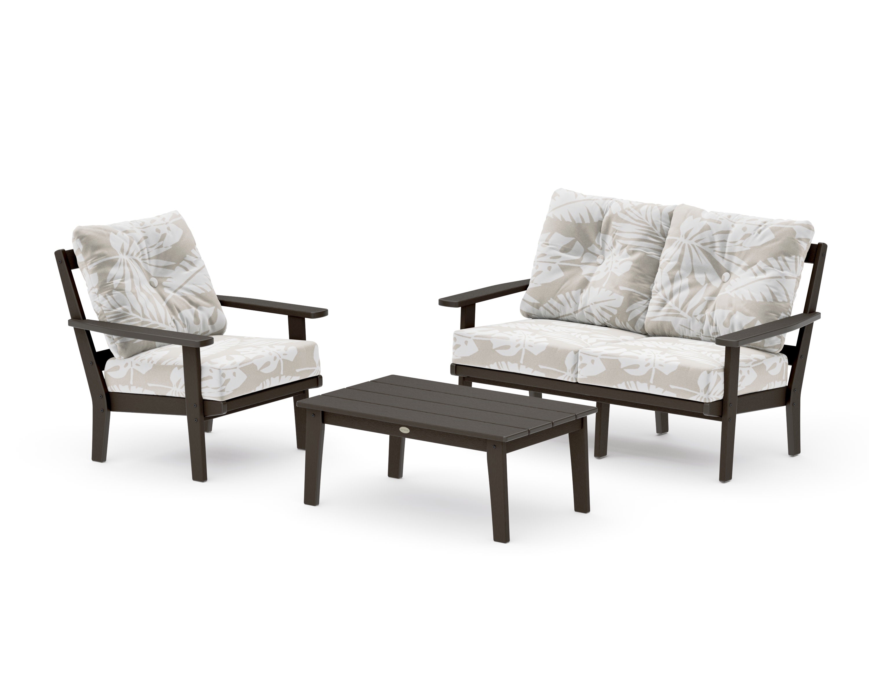 Prairie 3-Piece Deep Seating Set with Loveseat in Vintage Coffee / Leaf Dune Burlap