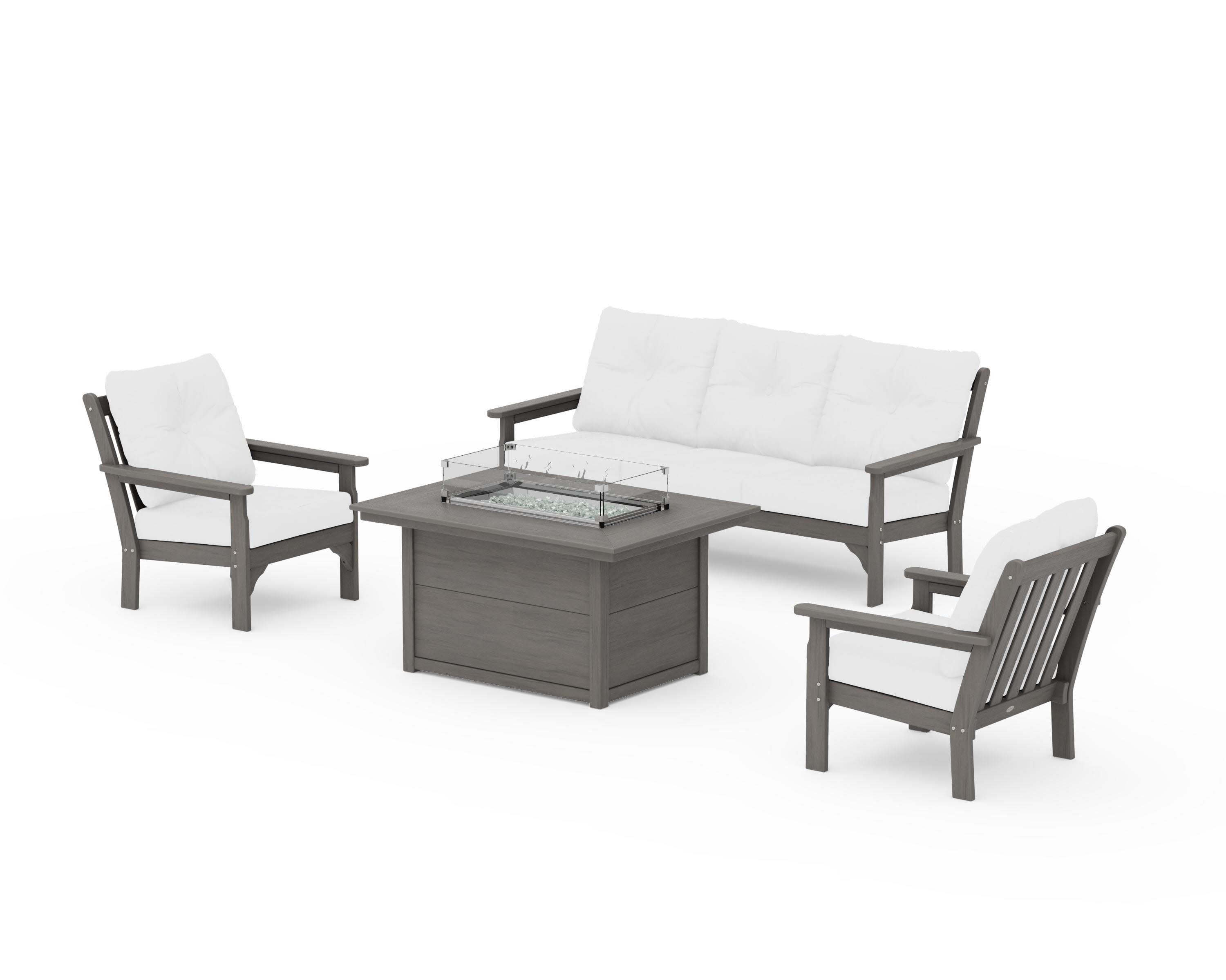 Vineyard Deep Seating Fire Pit Table Set in Driftwood / Natural