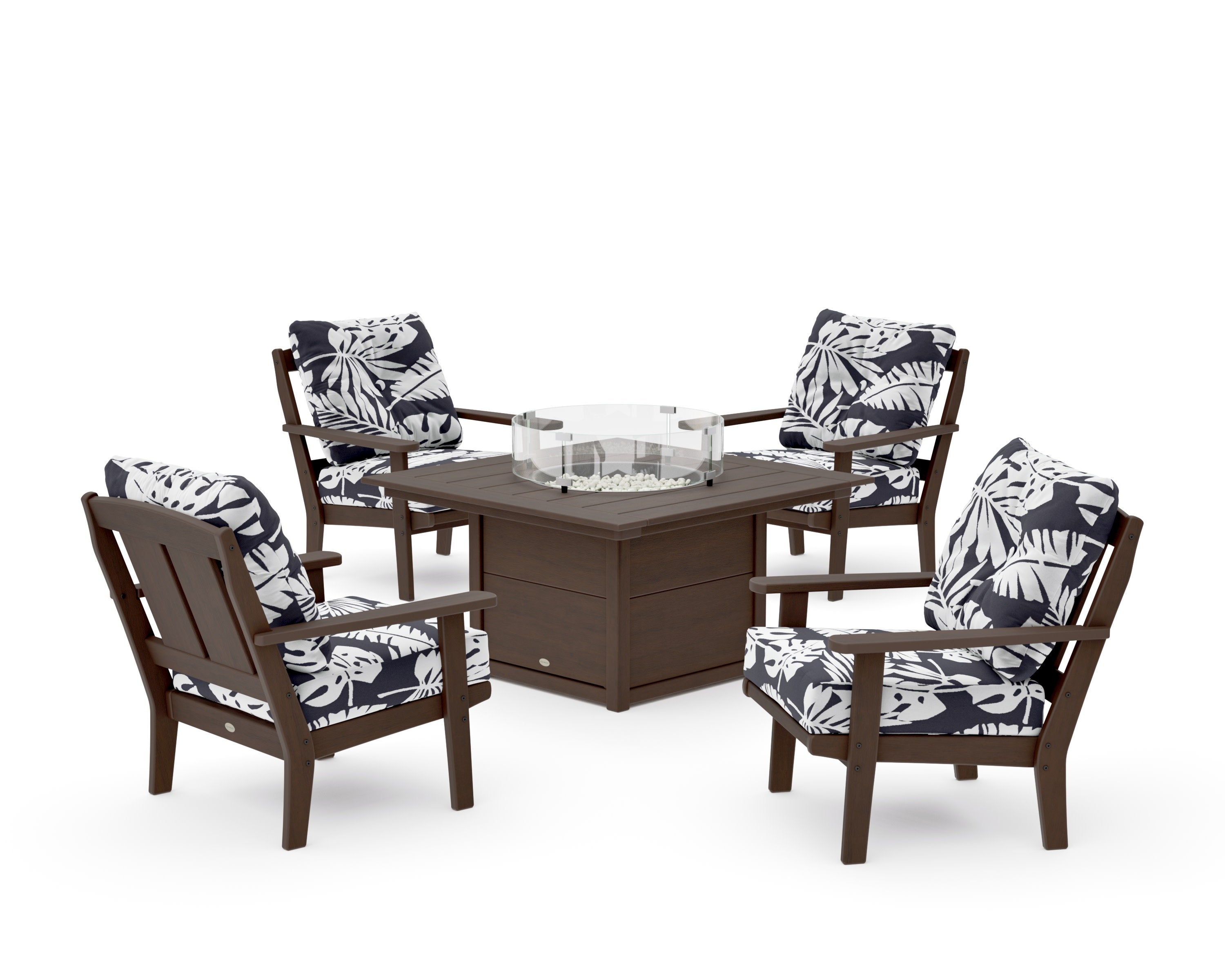 Mission 5-Piece Deep Seating Set with Fire Pit Table in Kona / Leaf Navy