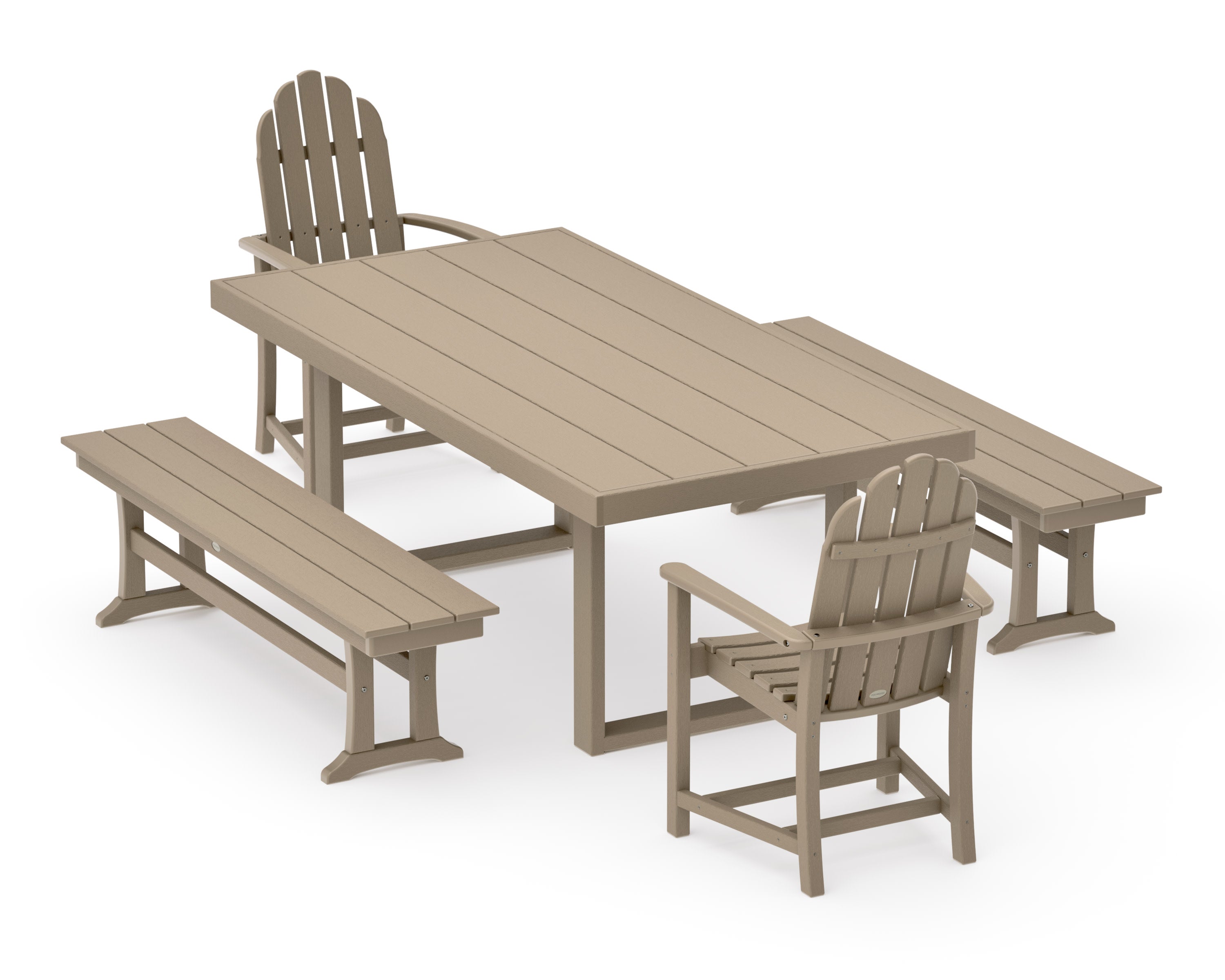 Classic Adirondack 5-Piece Dining Set with Benches in Vintage Sahara