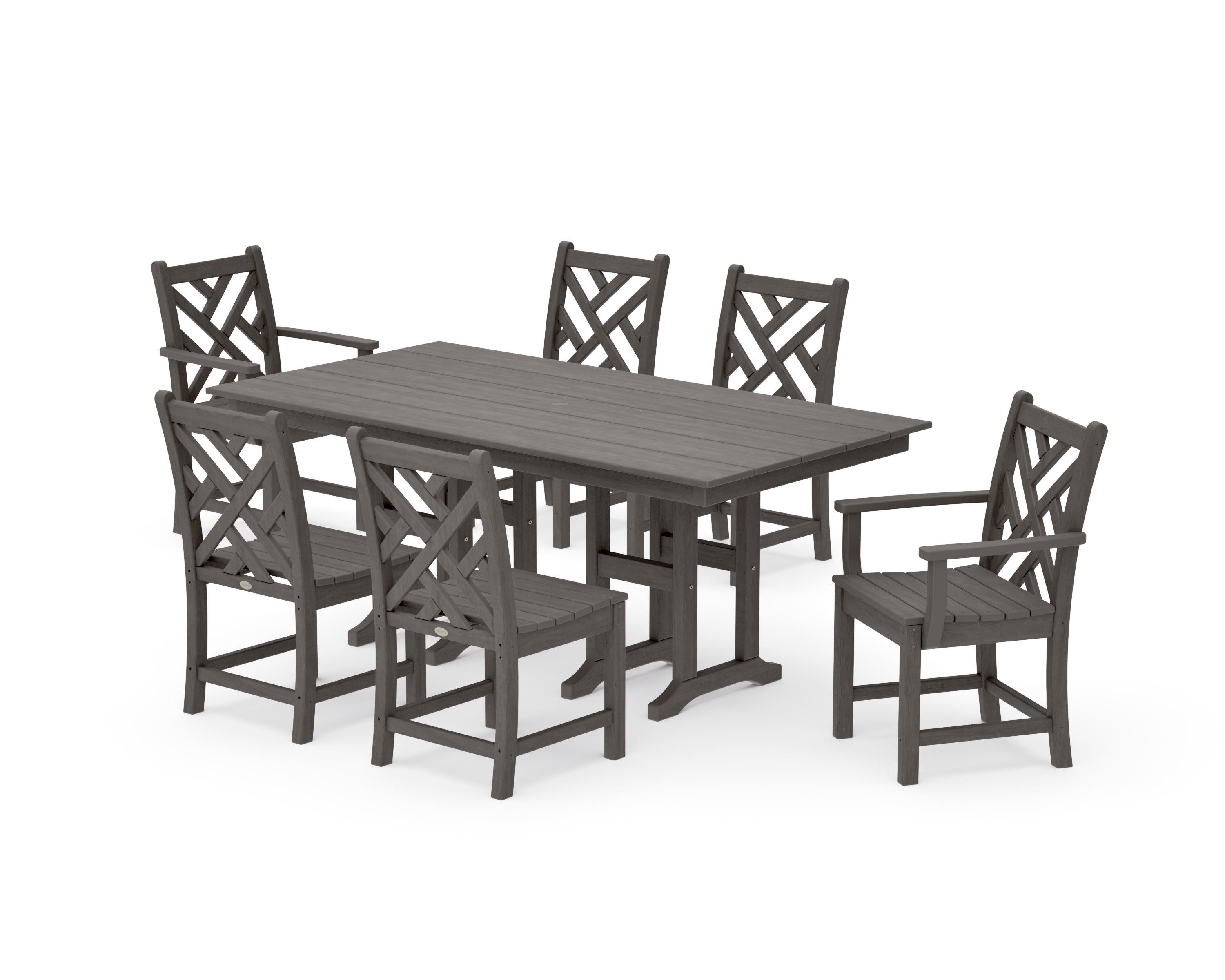 Chippendale 7-Piece Farmhouse Dining Set in Driftwood