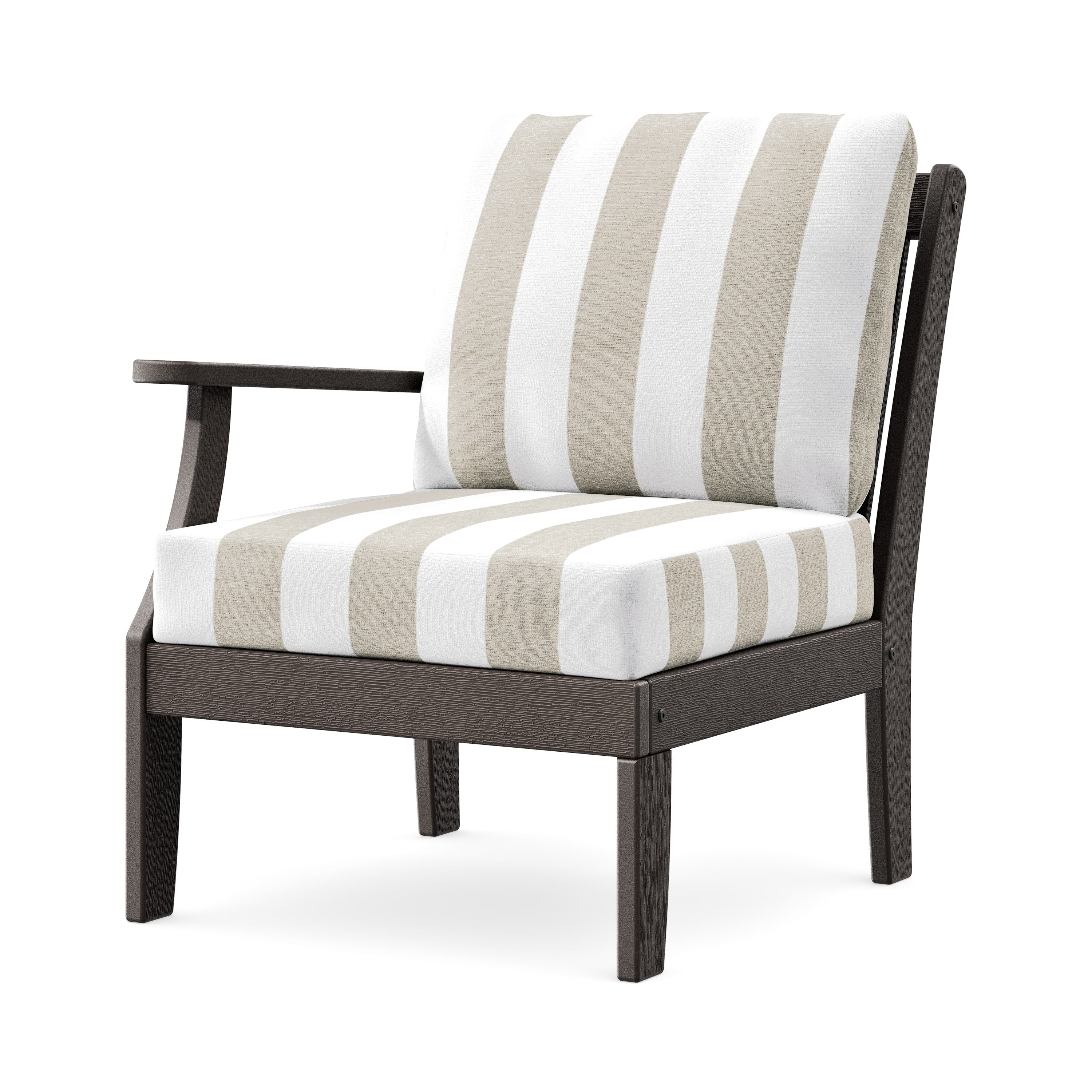 Braxton Modular Left Arm Chair in Vintage Coffee / Cabana Stripe Dune Burlap
