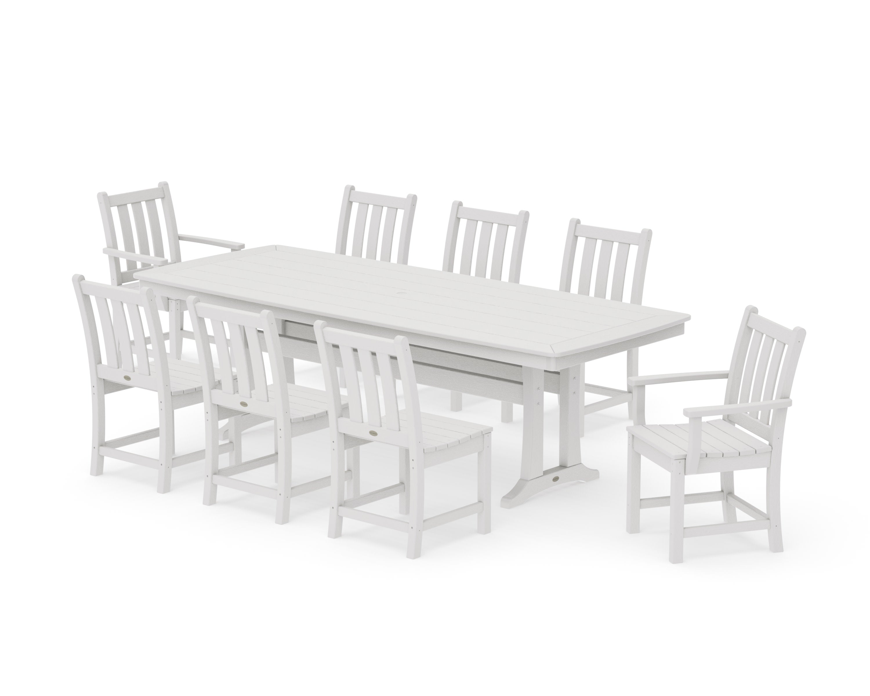 Traditional Garden 9-Piece Dining Set with Trestle Legs in Vintage White