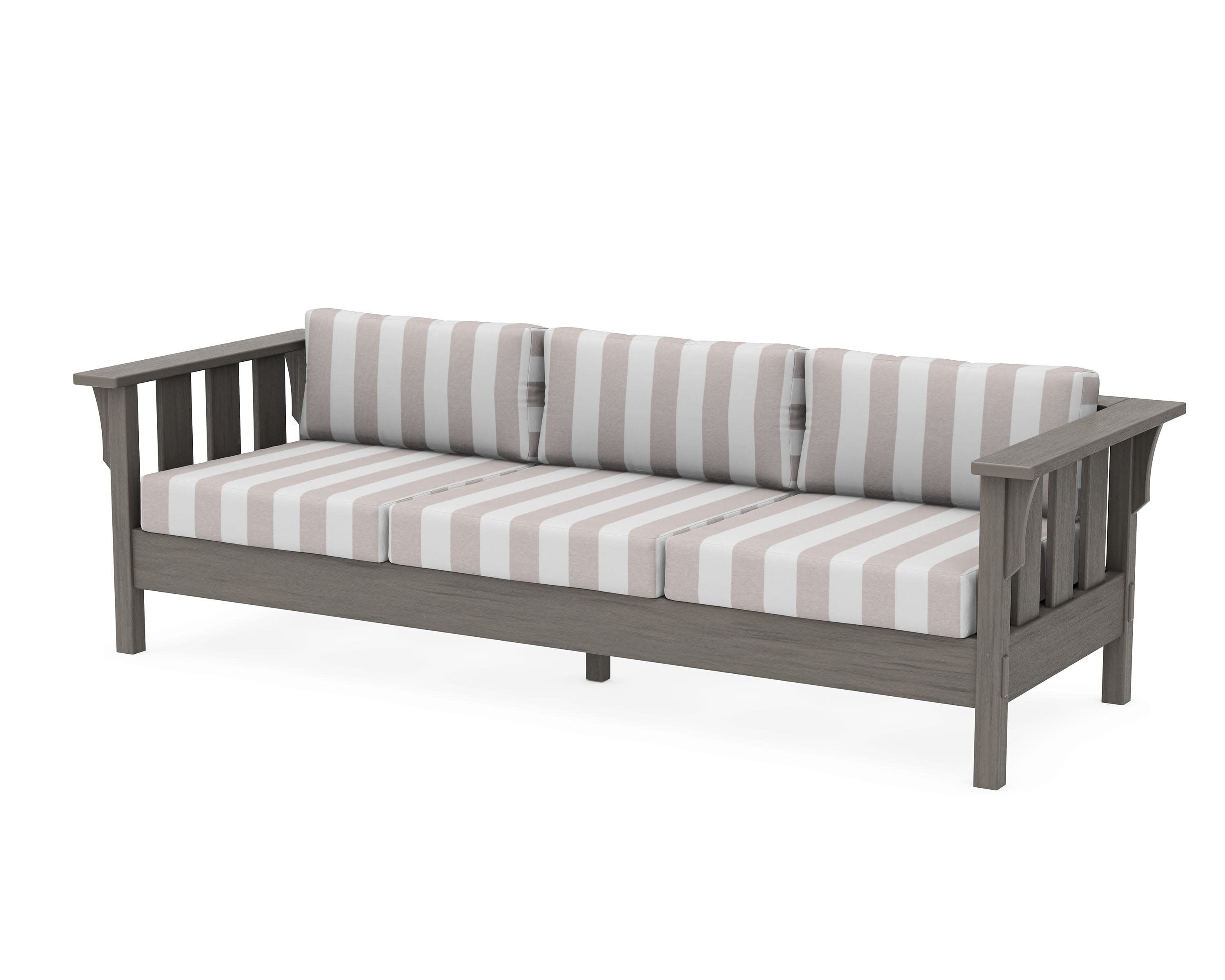 Acadia Deep Seating Sofa in Driftwood / Cabana Stripe Dune Burlap