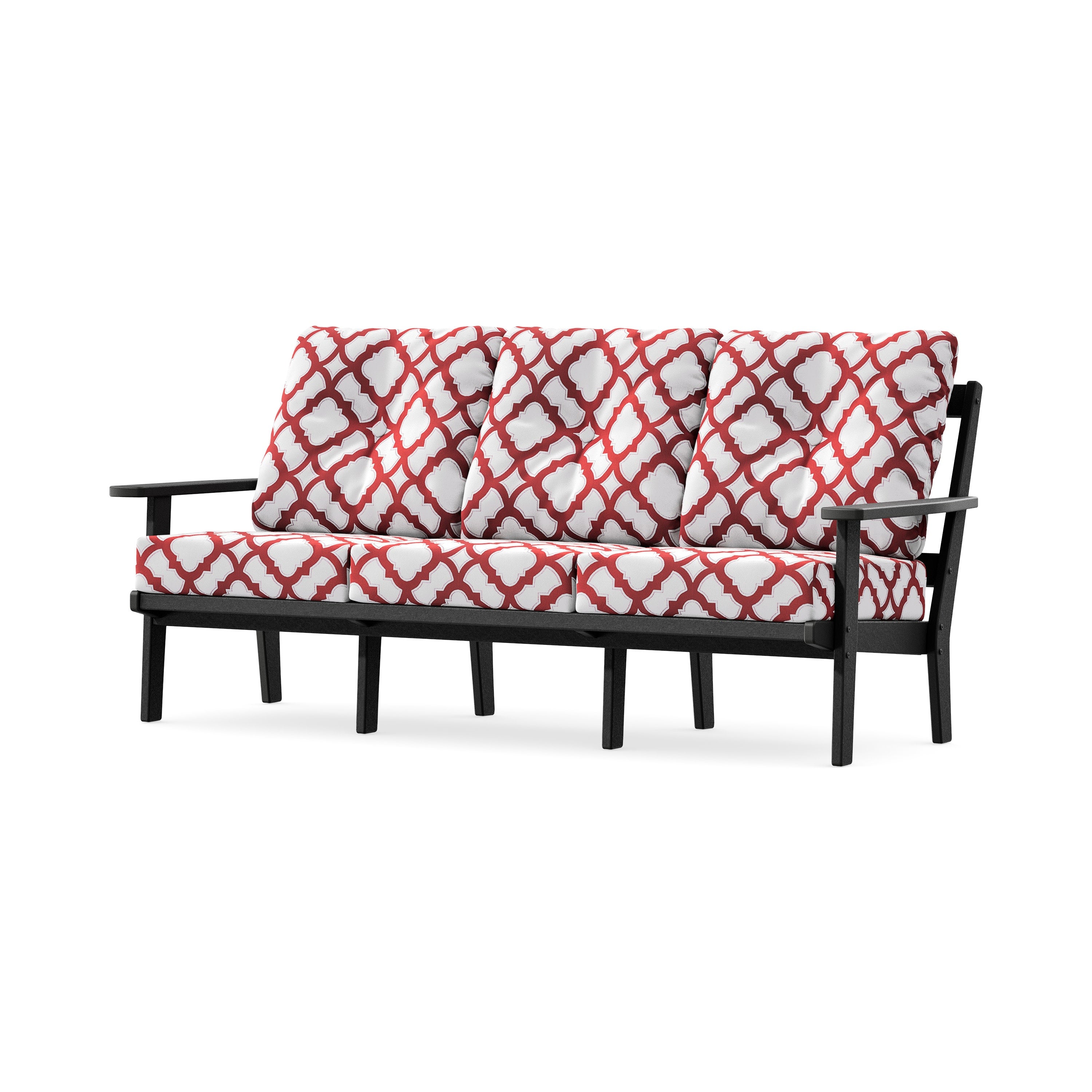 PrairieDeep Seating Sofa in Black / Trellis Crimson
