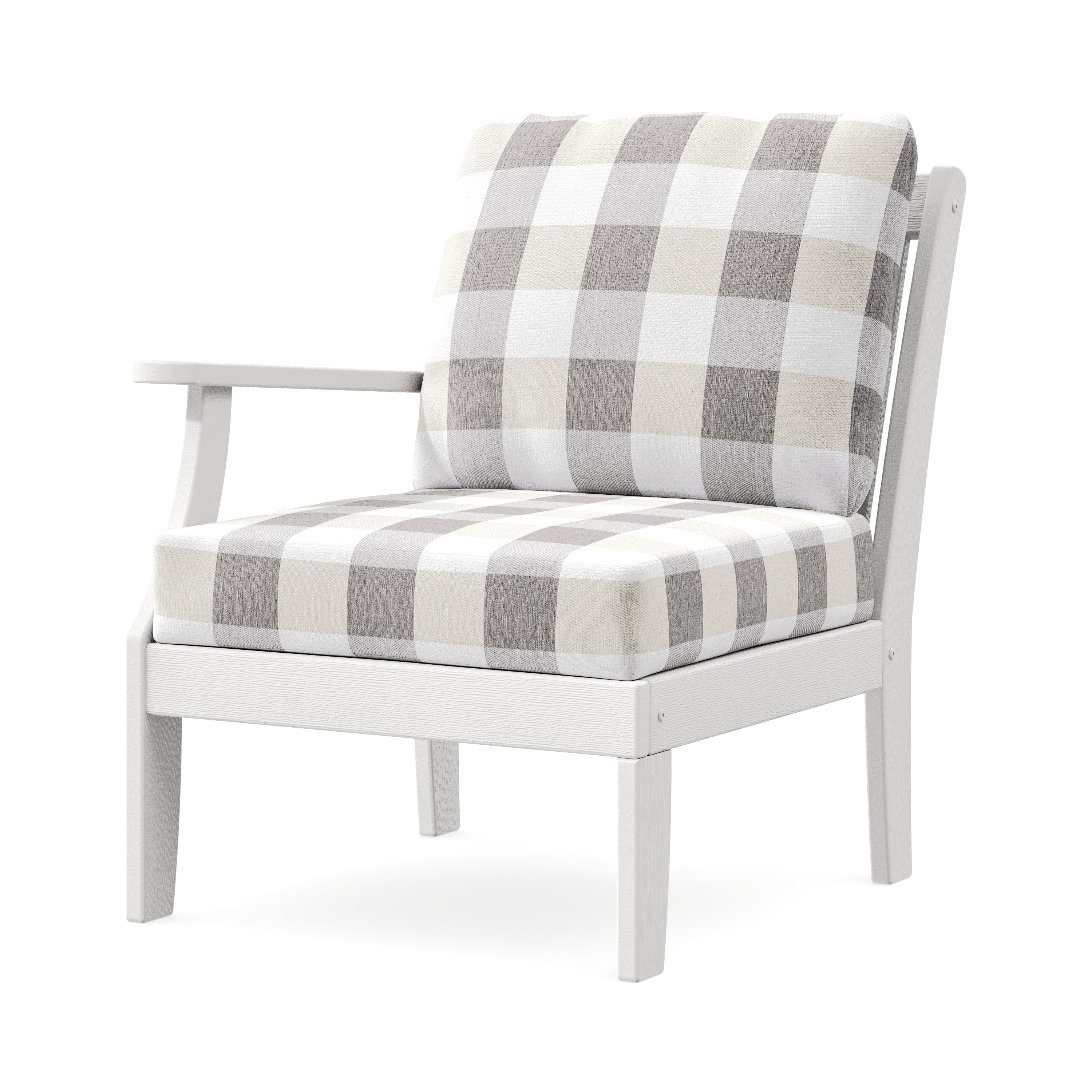 Braxton Modular Left Arm Chair in Vintage White / Buffalo Plaid Grey Mist