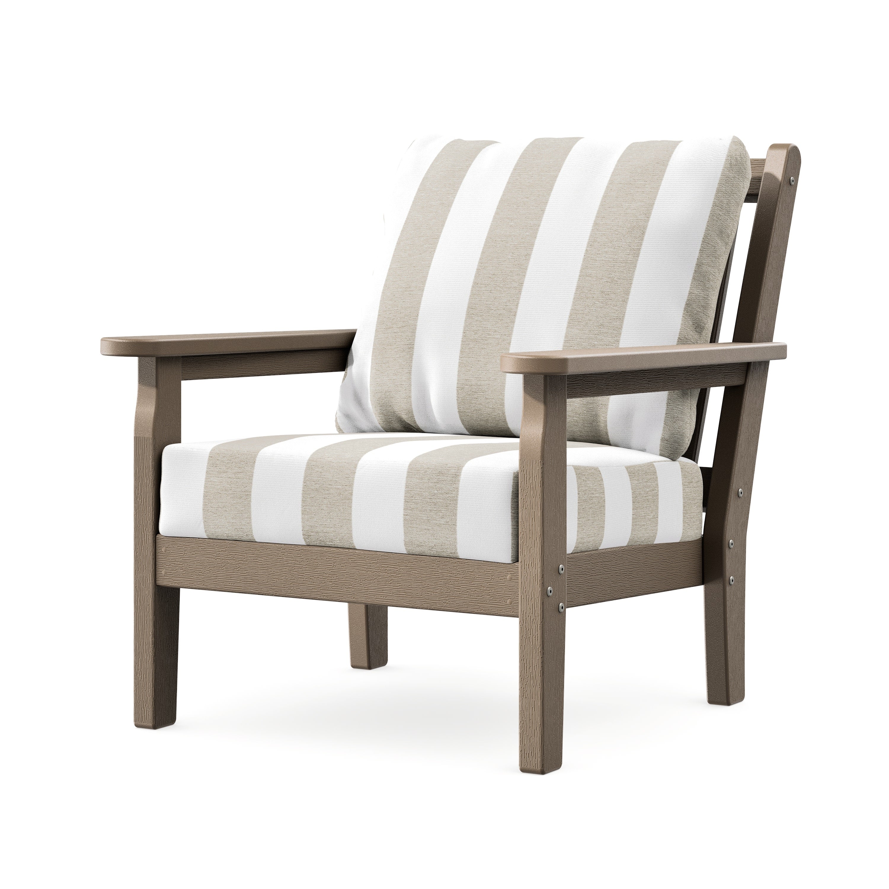 Chippendale Deep Seating Chair in Vintage Sahara / Cabana Stripe Dune Burlap