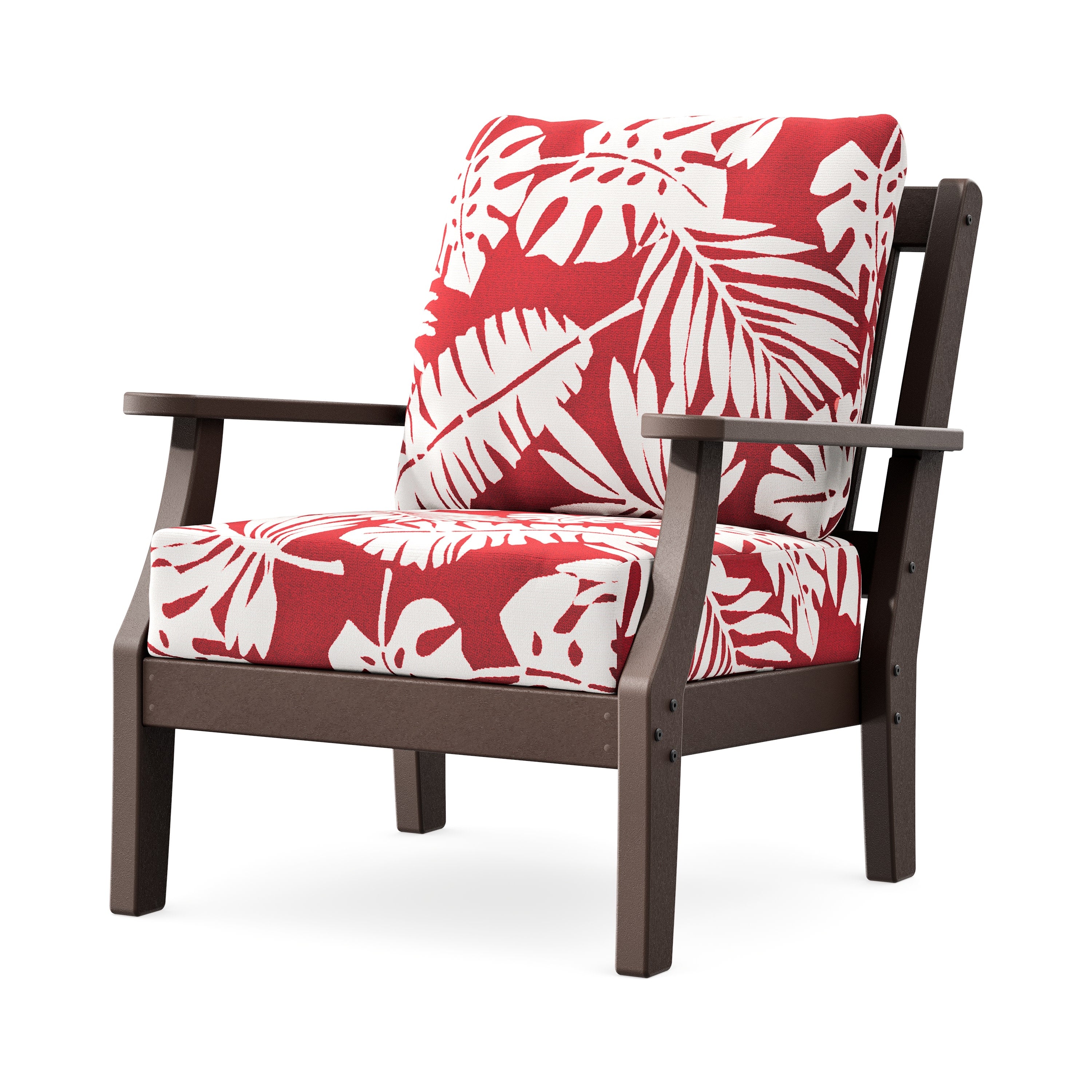 Chinoiserie Deep Seating Chair in Mahogany / Leaf Crimson