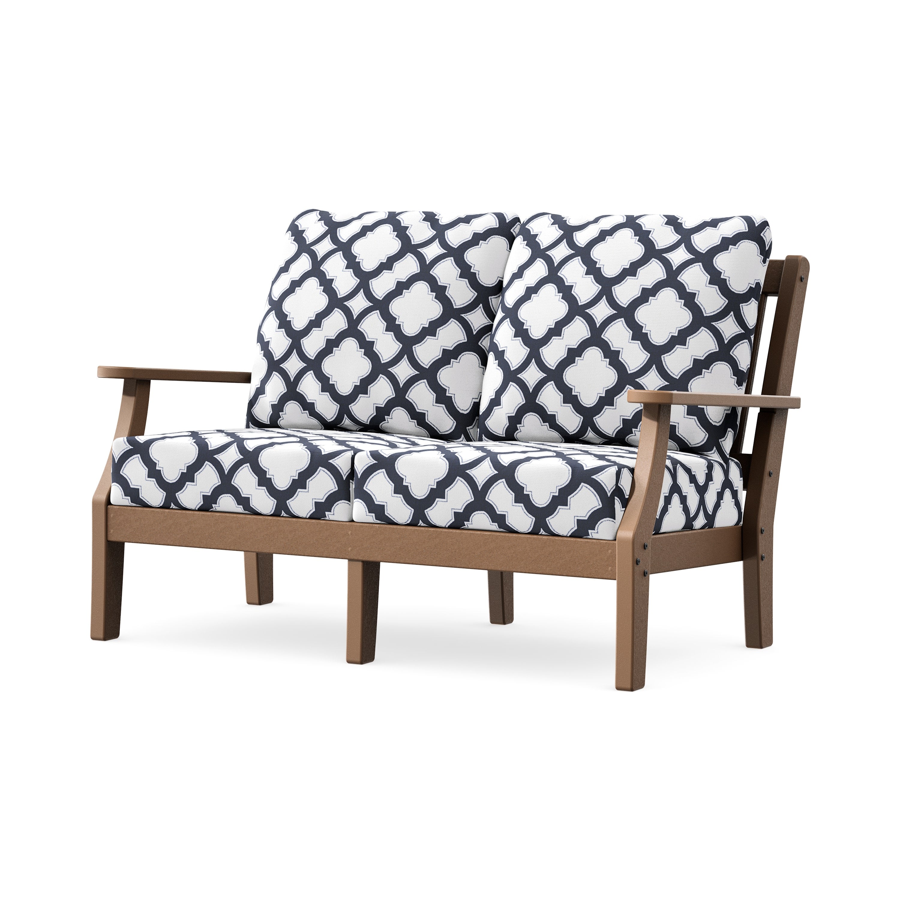 Chinoiserie Deep Seating Loveseat in Teak / Trellis Navy