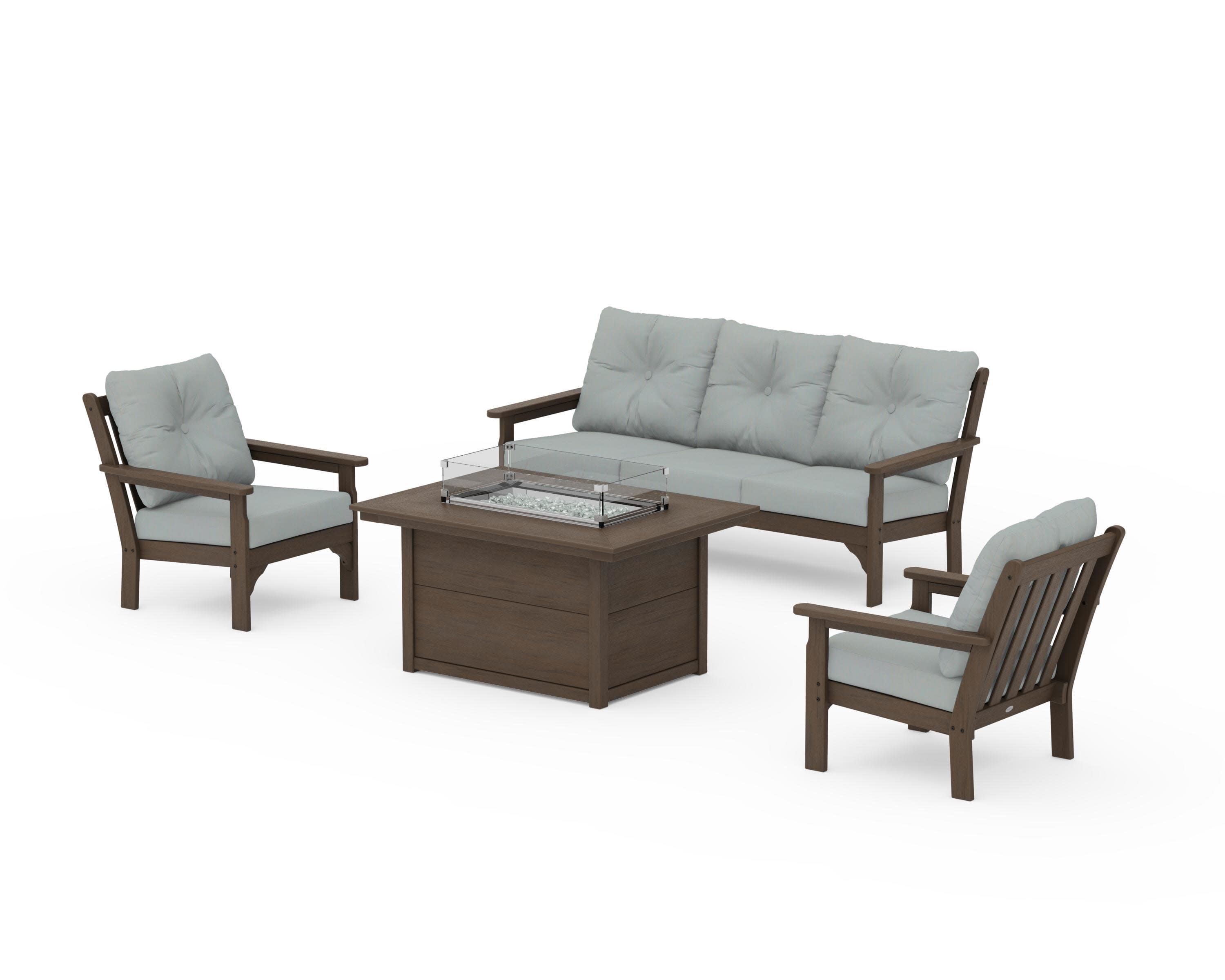 Vineyard Deep Seating Fire Pit Table Set in Kona / Spa