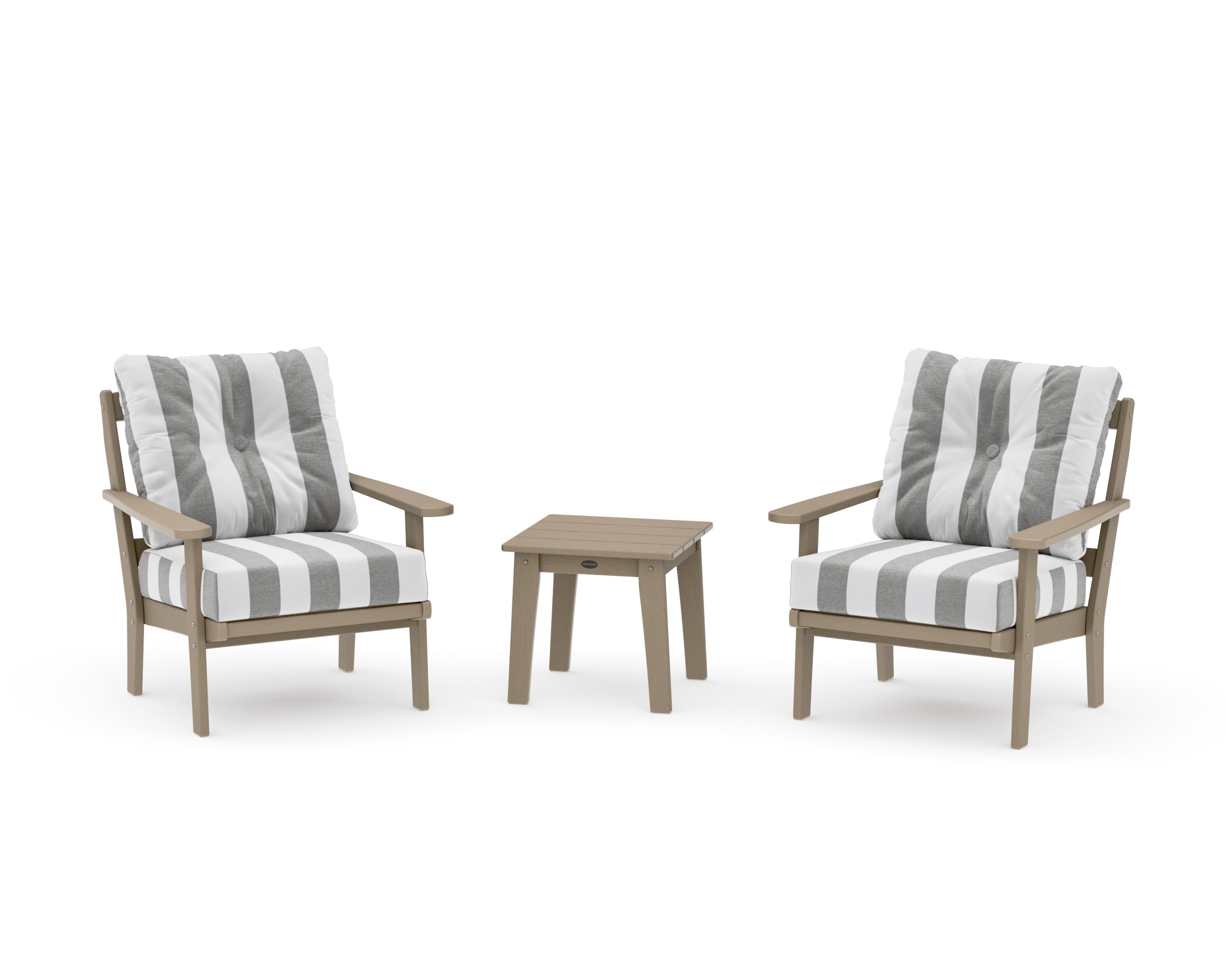Mission 3-Piece Deep Seating Set in Vintage Sahara / Cabana Stripe Grey Mist